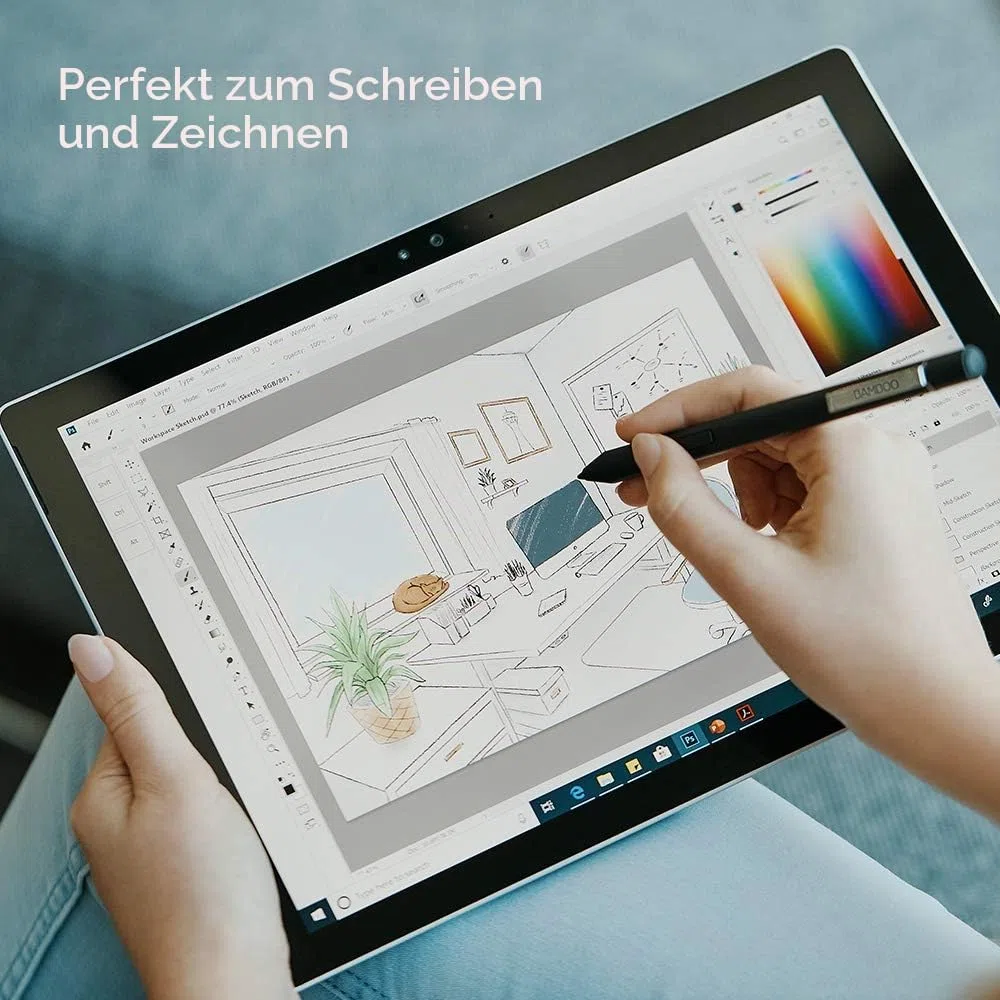Bamboo Ink Plus-Active Stylus (wiederaufladbar, mit 4.096 Druckstufen & Neigungserkennung zum präzisen Zeichnen, Schreiben & Kommentieren auf stiftfähigen Windows 10-Geräten) schwarz