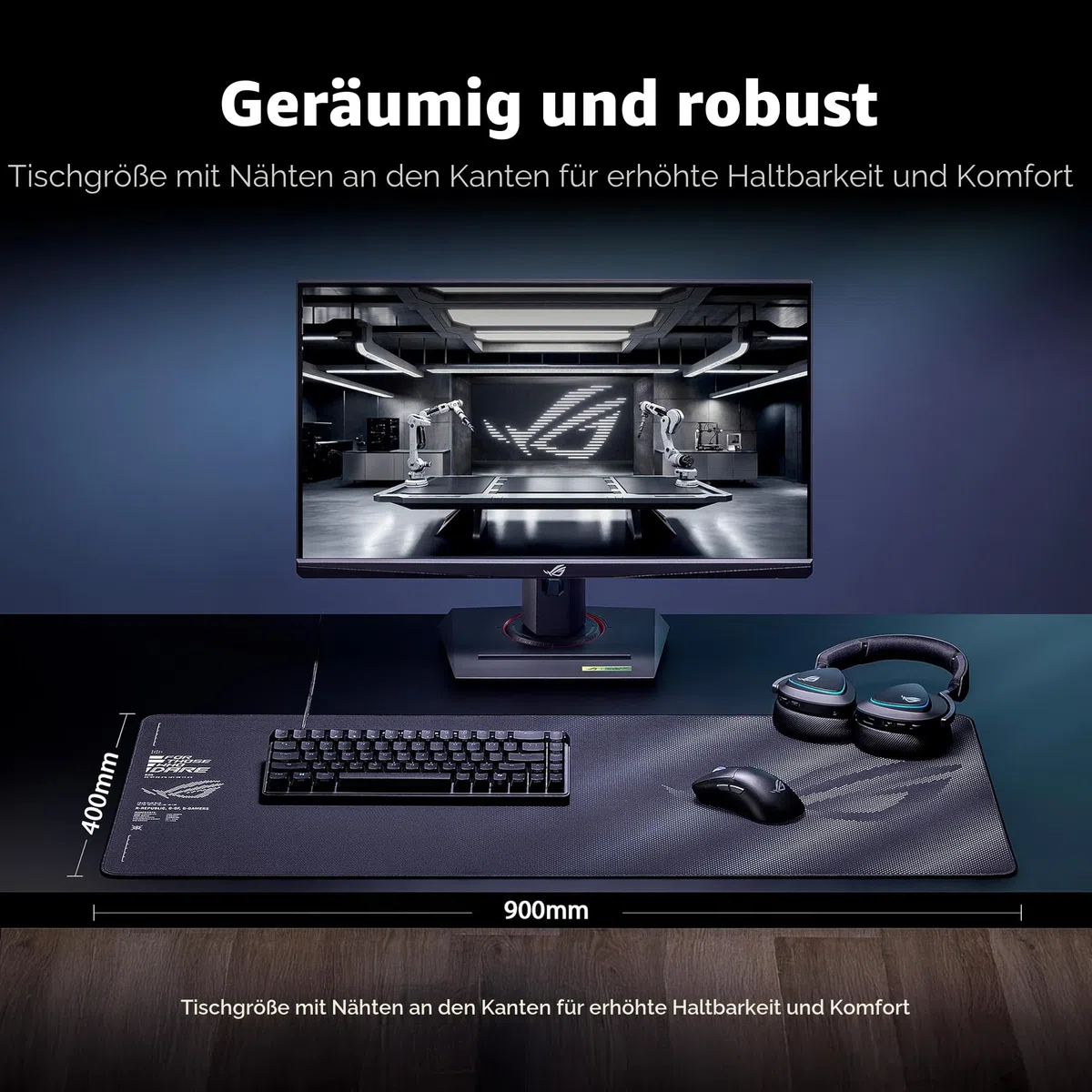ASUS ROG Sheath II XXL Gaming-Mauspad (900 x 400 mm großes Mousepad, kühlendes Gewebe, optimierte Oberfläche für Esport und Gaming, ausfransungssichere, flach genähte Kanten, Schwarz)