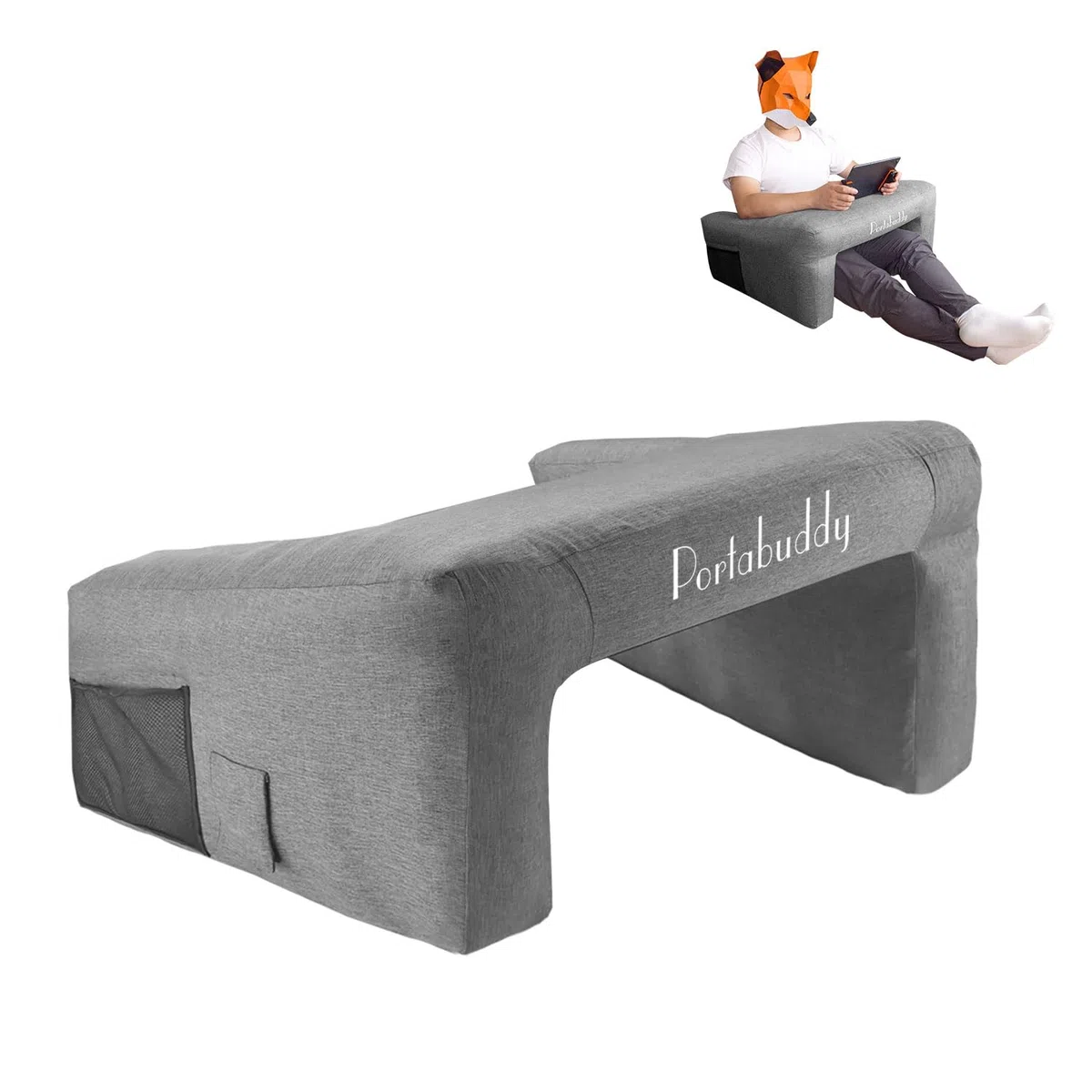 Aufblasbarer Gaming-Tisch für Bett und Sofa, ergonomisches Kissen-Desk mit geneigter Fläche, tragbarer Luft-Tisch mit Seitentasche, 300D Oxford-Gewebe für Laptop, Handy und Lesen