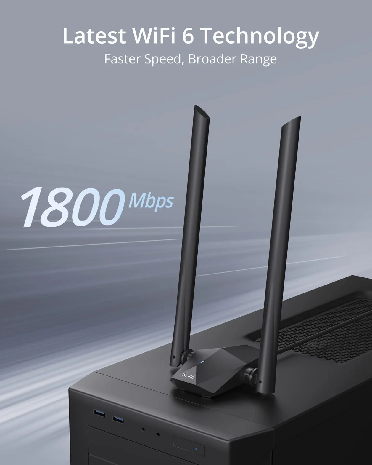 BrosTrend AX1800 High Gain WLAN Stick für PC, WiFi 6 Stick hohe Reichweite, DualBand 1201Mbit/s 5GHz + 574Mbit/s 2.4GHz, USB WLAN Adapter Langstrecken mit Zwei 5dBi-Antennen, NUR für Windows 10/11