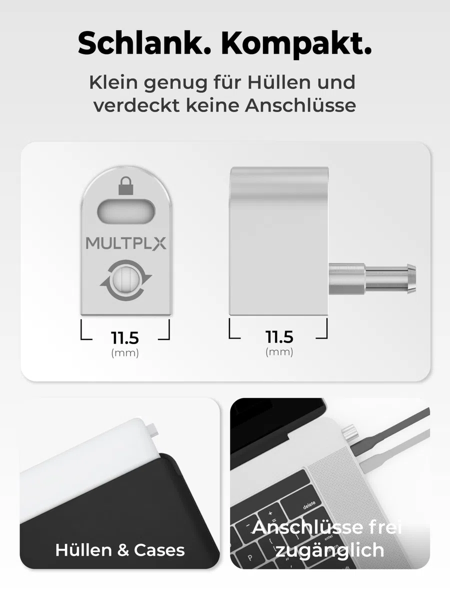 Laptop-Schlossadapter für Kensington-Schloss | Fügt jedem Laptop, einschließlich MacBook, einen Sicherheitsschlitz hinzu | Verwendung mit Standard-T-Bar-Kabelschlössern
