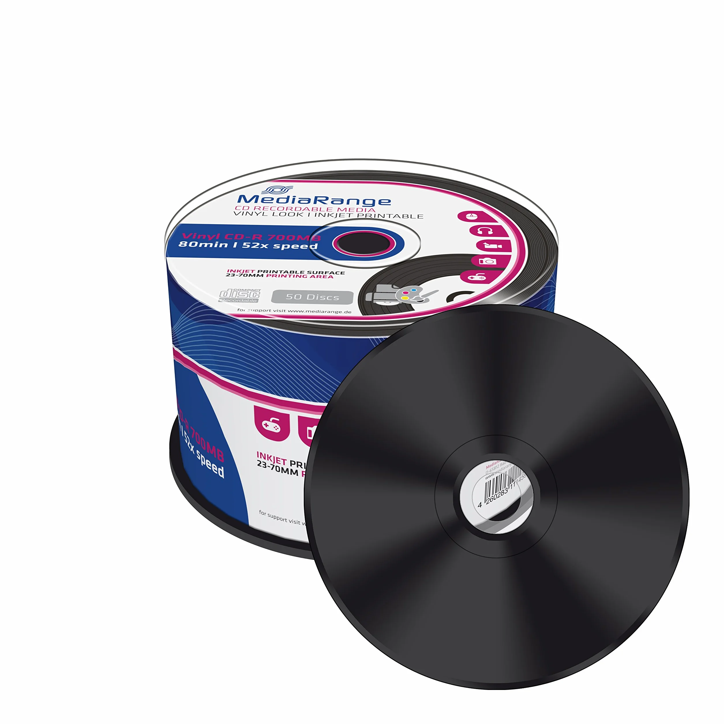 2 x MediaRange MR226 CD-R Rohlinge (100 Stück, 52x High-Speed, 700MB/80 min., Vinyl, Schwarz, bedruckbar)