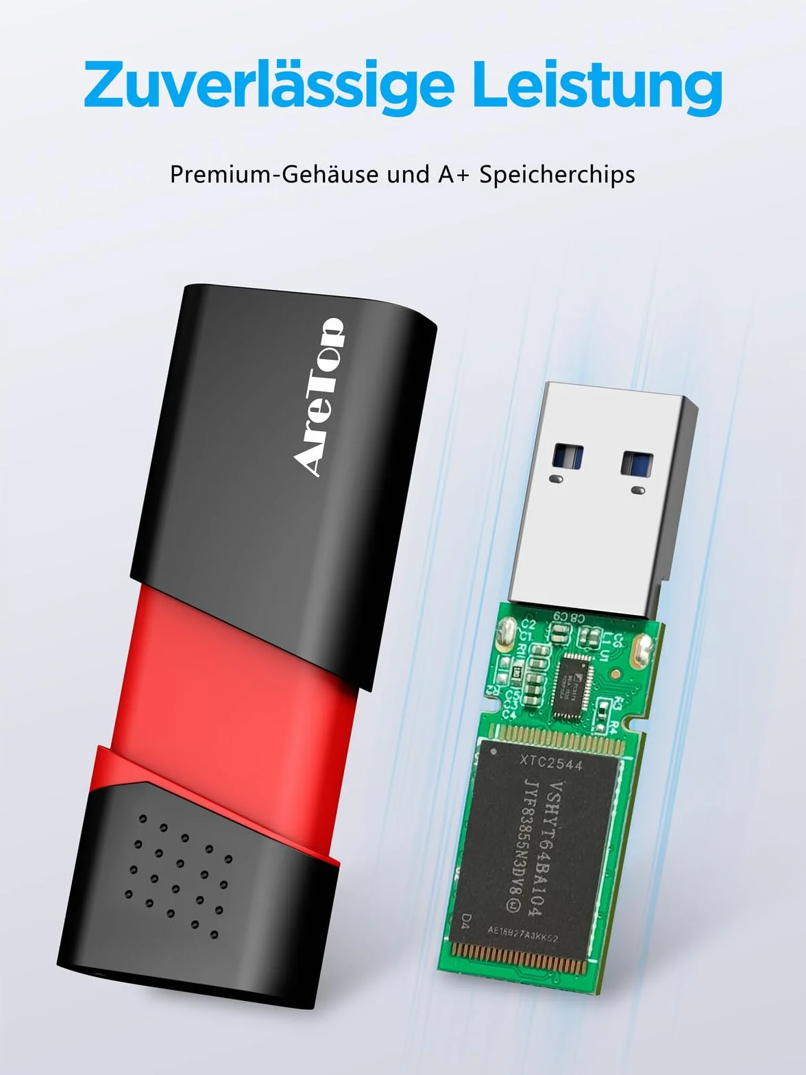 AreTop USB Stick 3.0 32GB 5 Stück Speichersticks Flash Drive High Speed, Lesegeschwindigkeit von bis zu 100 MB/s, mit 1 Stück USB-C Adapter, kompatibel mit PC, Laptop, Auto und Spielkonsole