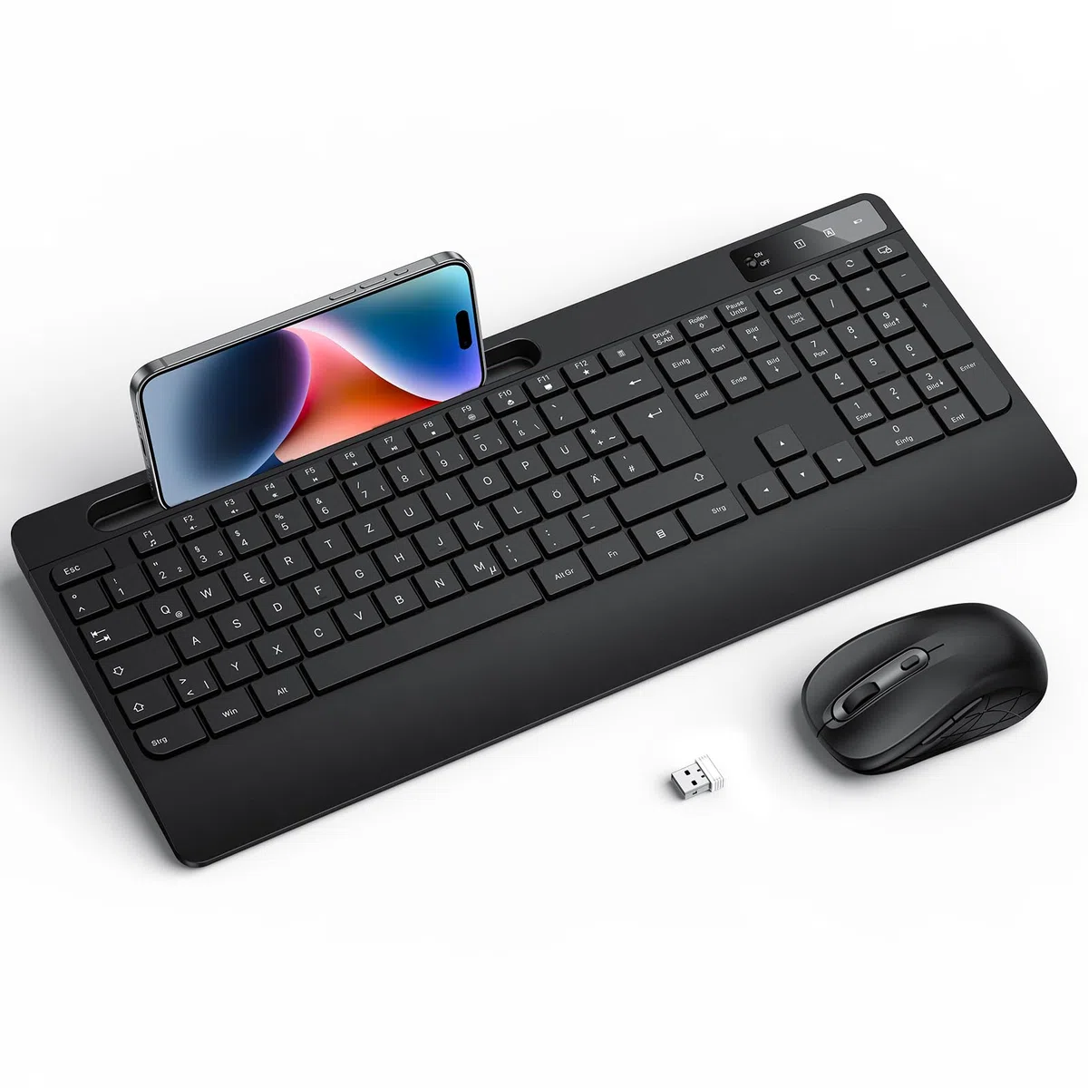 Tastatur Maus Set Kabellos - Funk Tastatur Ergonomische mit Handgelenkauflage, QWERTZ Leise, Kabellos Maus und Tastatur, 2,4GHz Wireless Keyboard and Mouse für Windows Computer, Laptop, PC