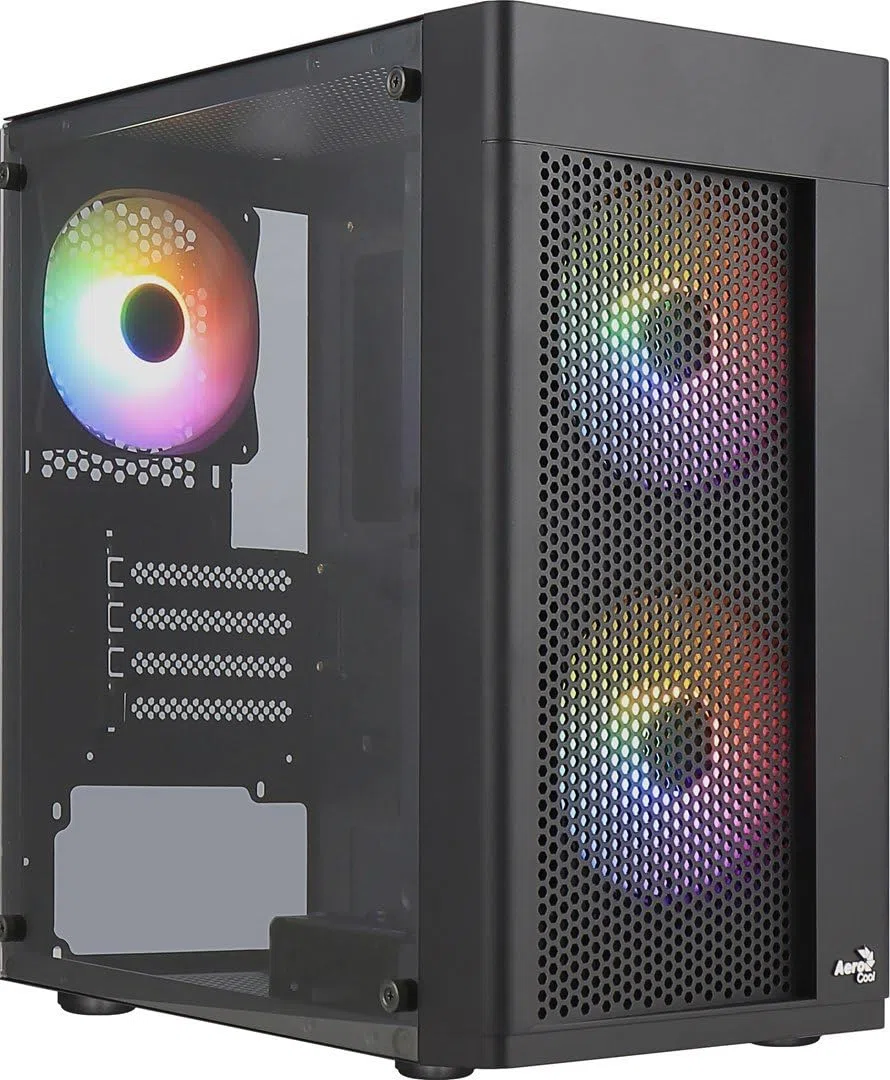 Aerocool HEXFORMBKV2, Micro ATX PC Gehäuse, 3 Lüfter FRGB, Frontgitter, Schwarz
