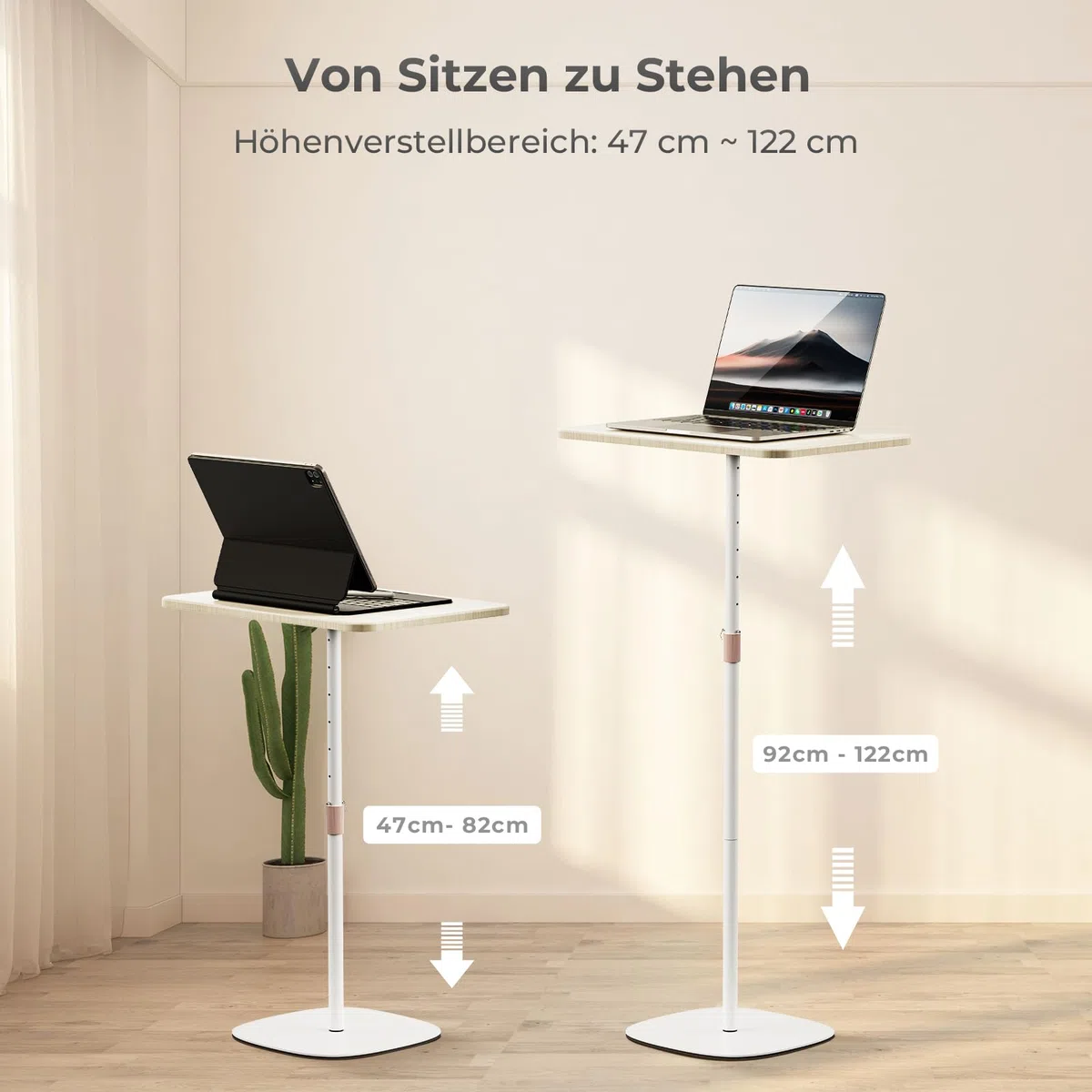 Tragbarer Laptop-Ständer, höhenverstellbarer Beistelltisch für Sofa/Nachtschrank, eleganter Holz-Rednerpult-Ständer, mobiles Podium für Zuhause, Büro und Schule, Weiß