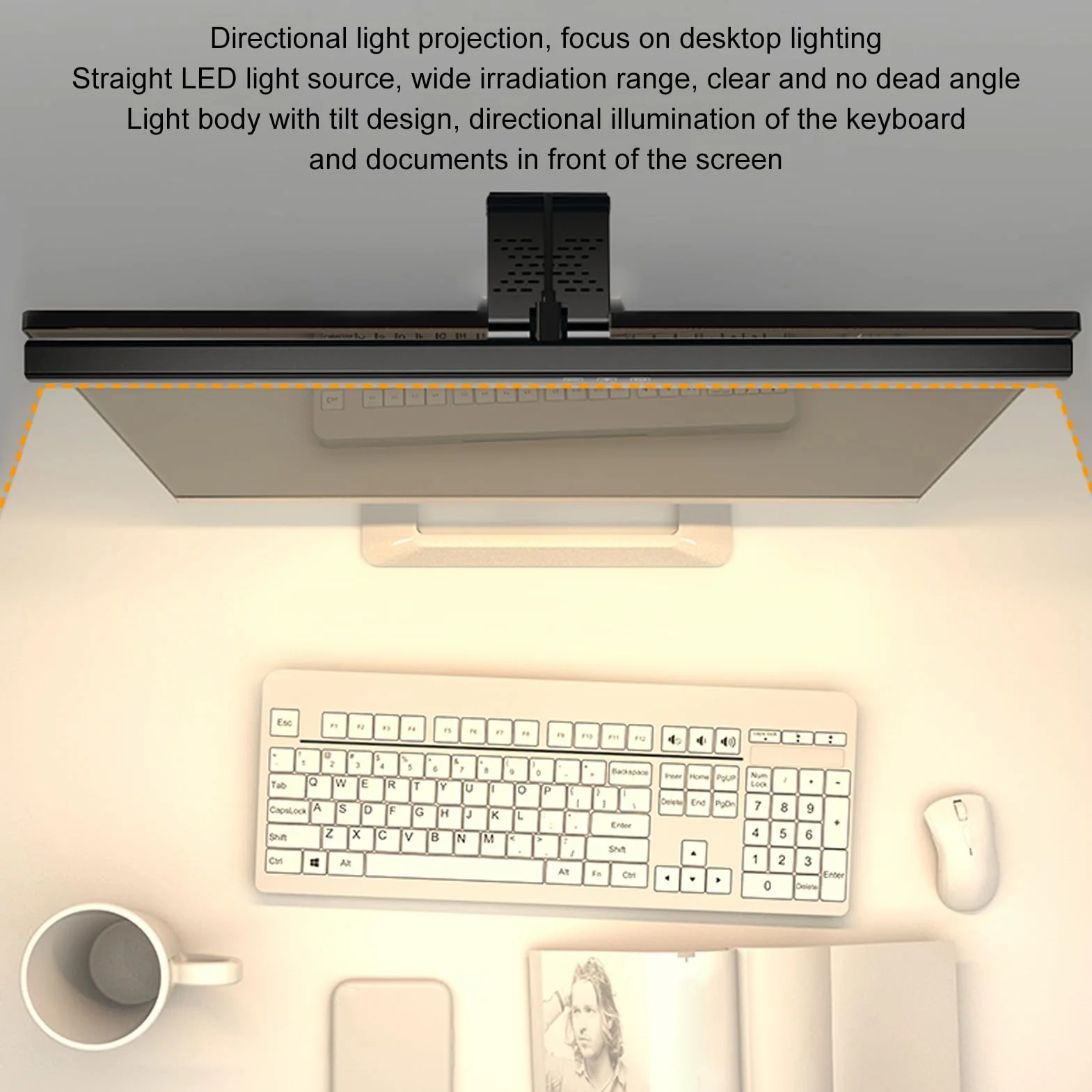 Ejoyous PC Lampe Bar 50cm, LED Laptop Beleuchtung Monitorlampe Kabellose Pc Büro Lampe Computer Bildschirmlampe Clip Verstellbar Helligkeit und Farbtemperatur Anti-blaues (White)