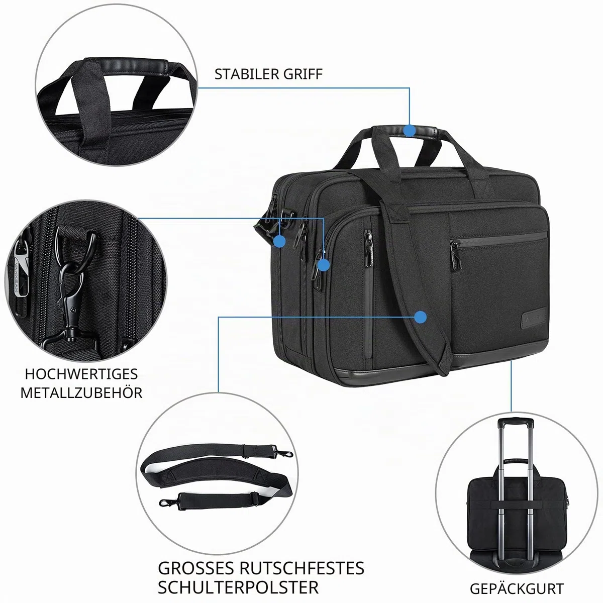 VANKEAN Laptoptasche Damen Herren Business Aktentasche 17.3 Zoll, Passend für bis zu Laptops, Wasserdichte Laptop Tasche Computertasche für Reisen/Business/Schule, Schwarz