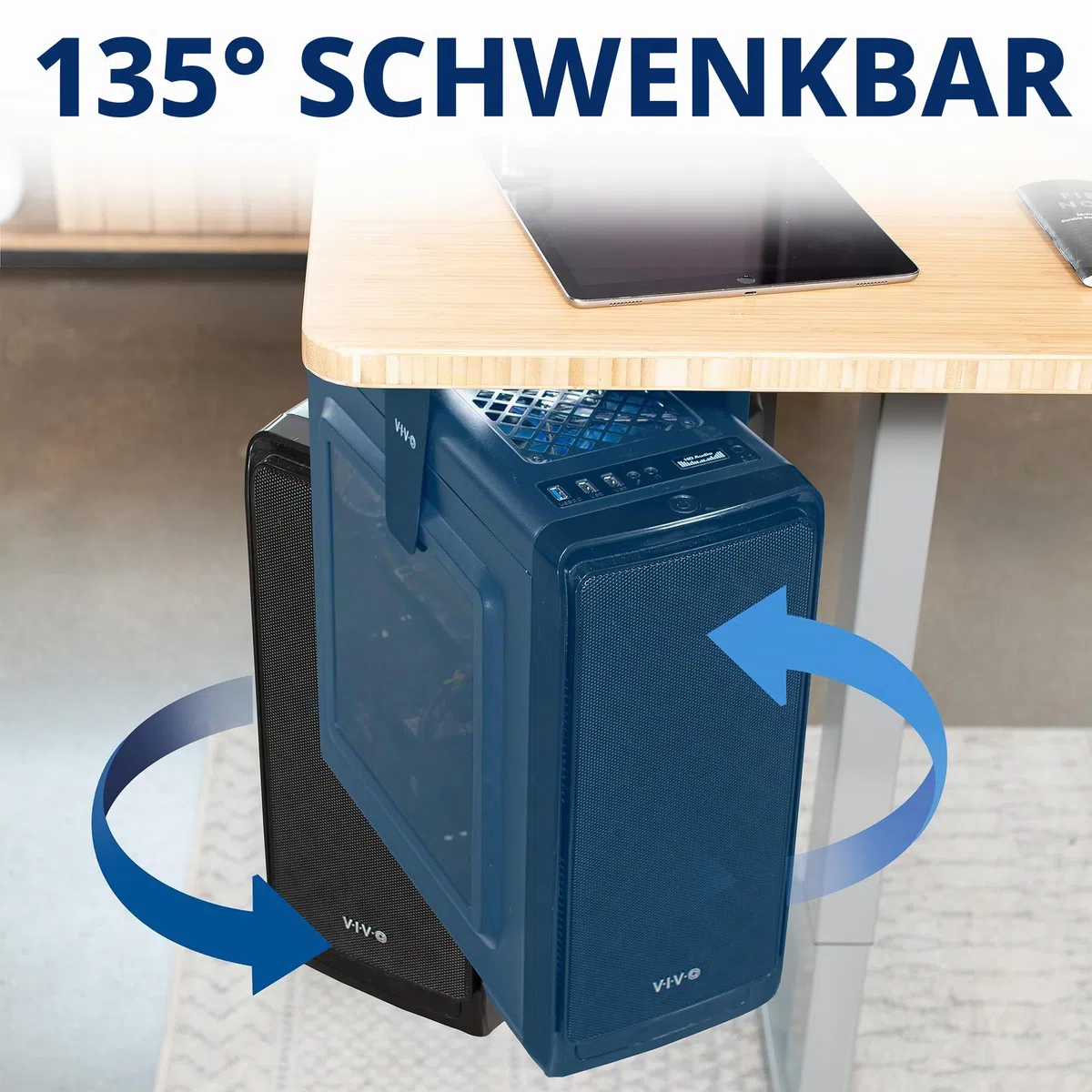 VIVO MOUNT-PC01 Verstellbare PC-Halterung für Schreibtisch und Wand, Computergehäuse-Halterung mit Drehgelenk und sicherer Verriegelung, schwarz, MOUNT-PC01