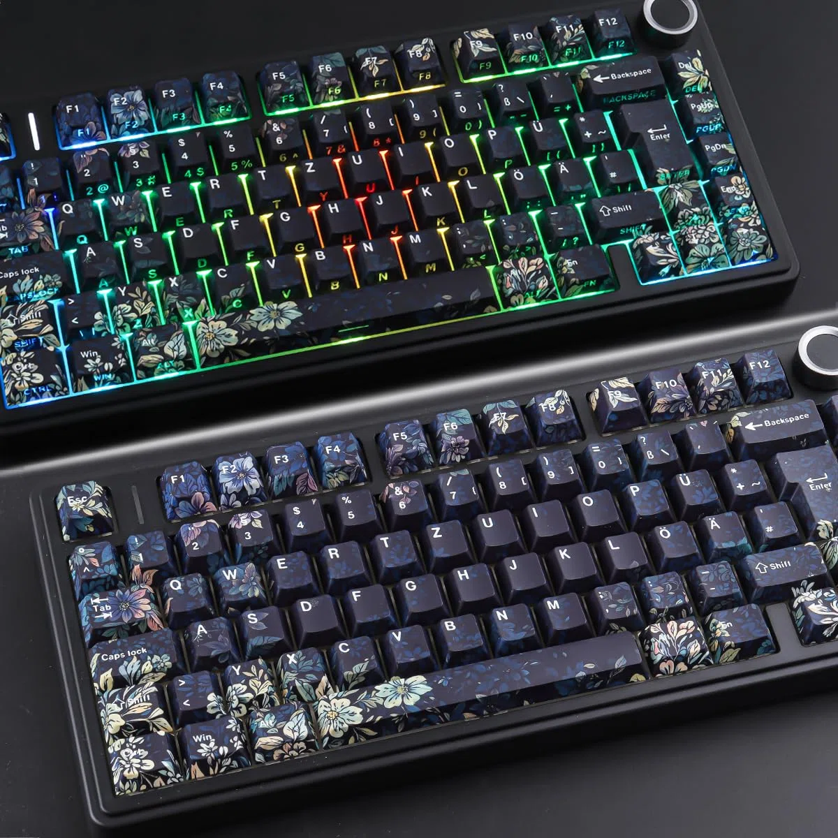 PBT German Keycaps, 133 Keys Faint Fragrance Double Shot Keycaps Dye-Sub Cherry Profile Side Printed Shine Through Keycap for Cherry MX Switch ISO QWERTZ Layout Mechanical Keyboards