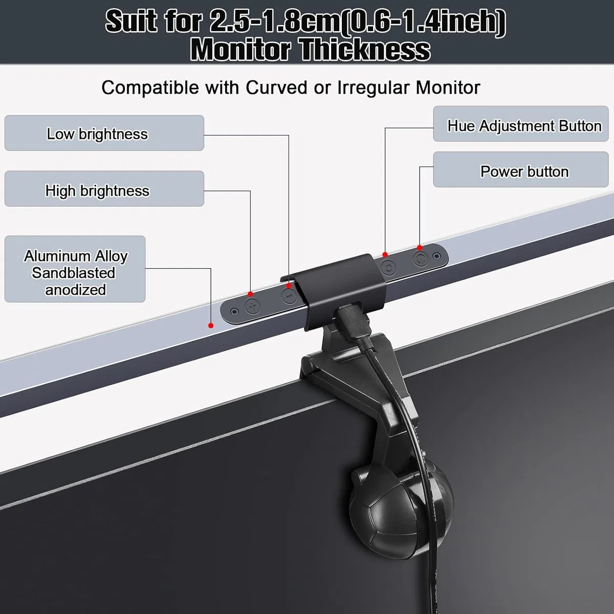Anpro Monitor Lampe, Computer Monitor Light Bar mit Touchscreen, 3 Farbtemperaturen, stufenlose Einstellung, keine Blendung und kein Flimmern, Augen schützen, Grau
