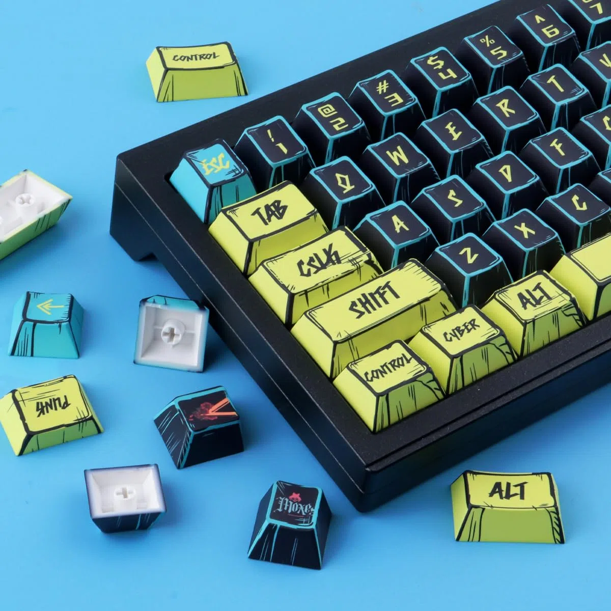 JakeTsai PBT Keycaps, 145 Keys Japanese Manga Keycaps, Cyberpunk 2077 Minimalist Style Cherry Profile Dye Sublimation Custom Keycap for Cherry Gateron MX Swithes Mechanical Keyboards