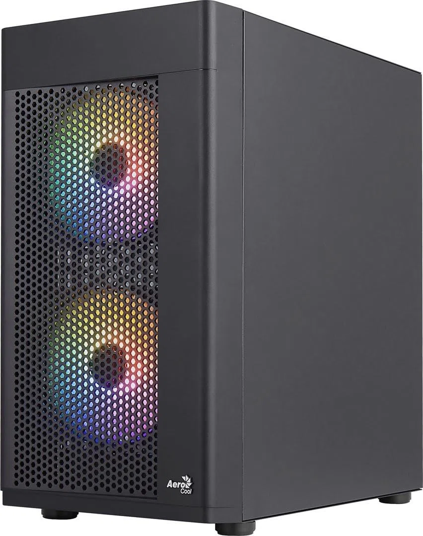 Aerocool HEXFORMBKV2, Micro ATX PC Gehäuse, 3 Lüfter FRGB, Frontgitter, Schwarz