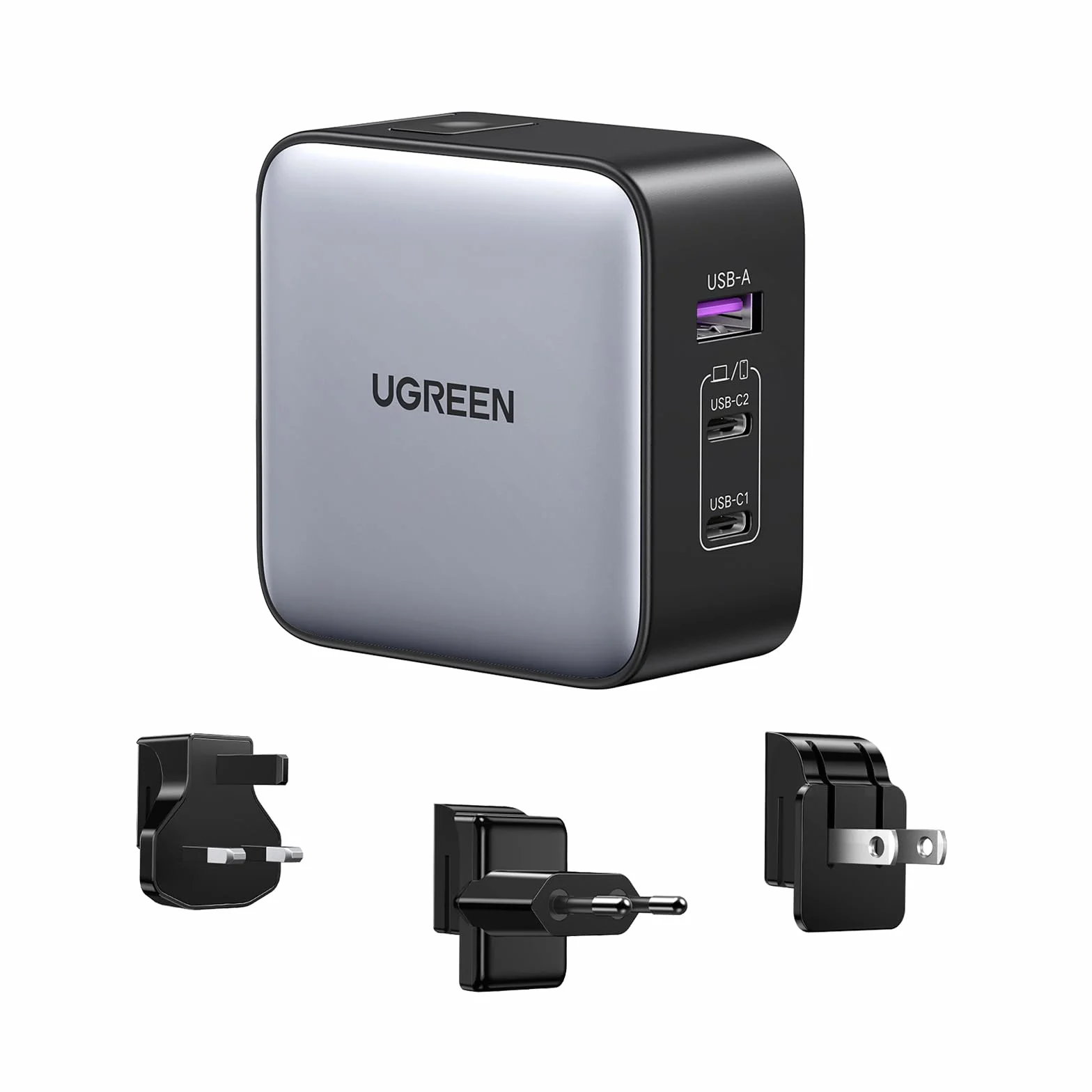UGREEN Nexode 65W USB C Ladegerät GaN Netzteil 3-Port Travel Charger mit EU/US/UK Stecker Reiseladegerät Weltweit kompatibel mit MacBook, iPhone 17 Pro Max, 16, S25 Ultra, S24+, S23 usw