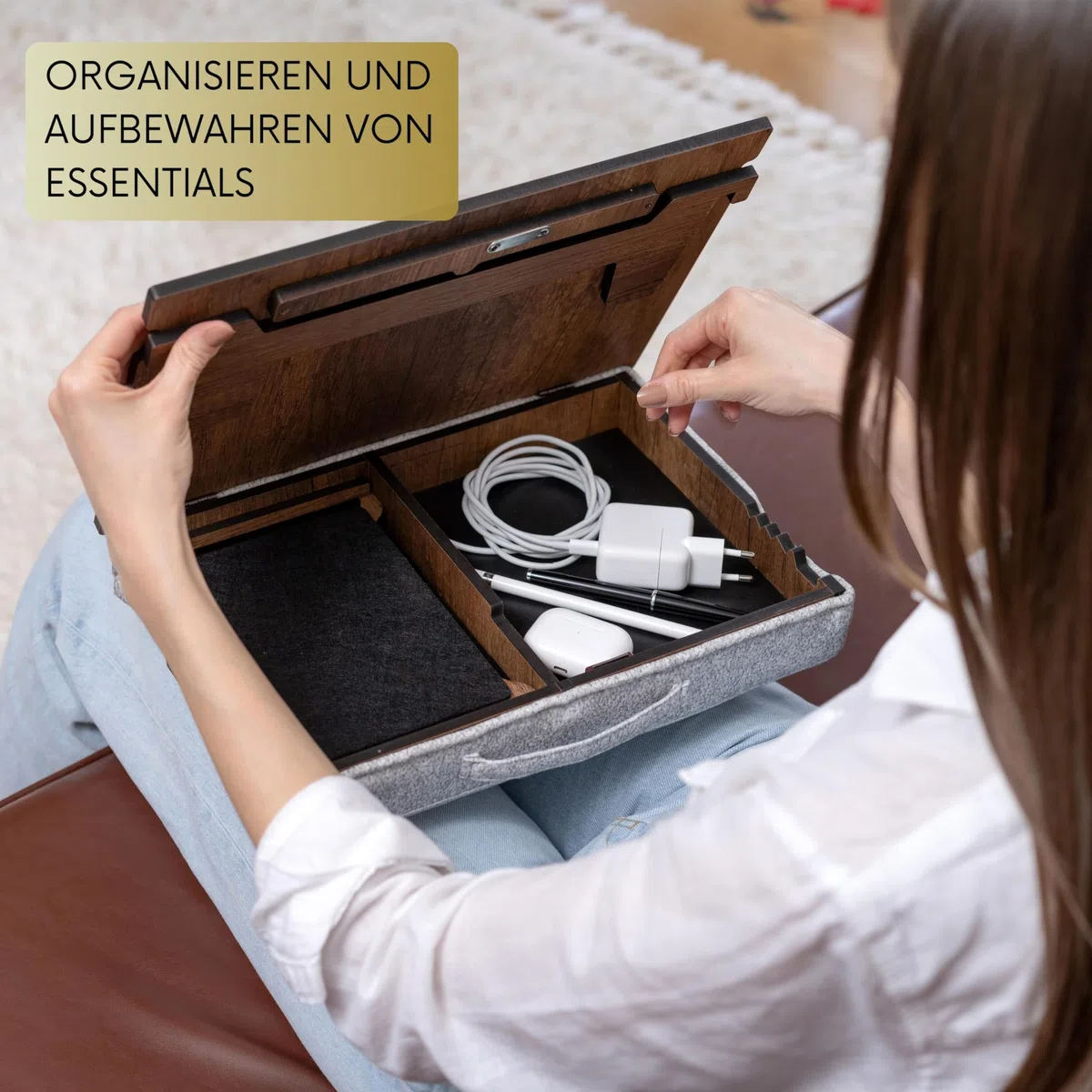 Vigo Wood Laptopkissen - Laptray mit Kissen, Laptop Tisch für Sofa, Lap Desk , Verstellbarer Ständer für Bett, , Tray (Walnuss)