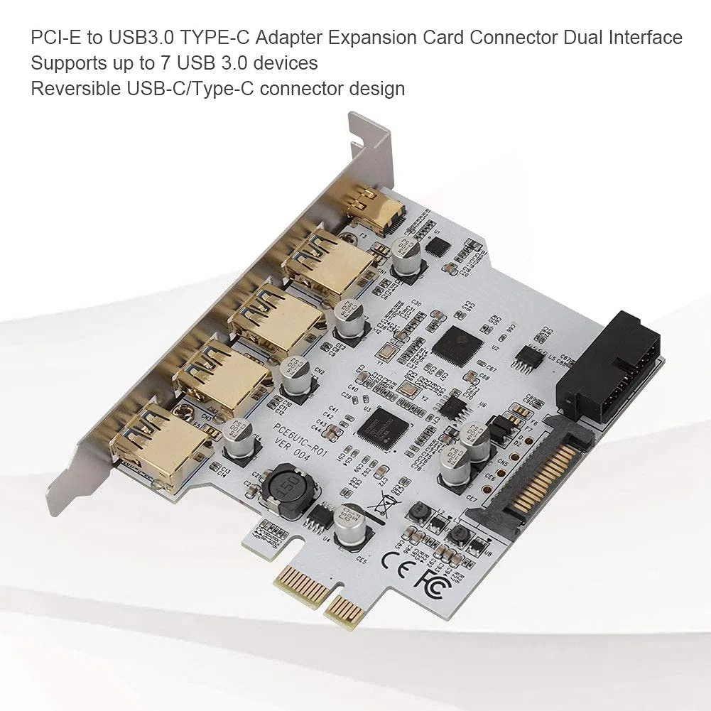 ASHATA PCI-E zu USB3.0 Type-C-Adapter mit 4 Anschlüssen Erweiterungskartensteckplatz Dual Interface Karte