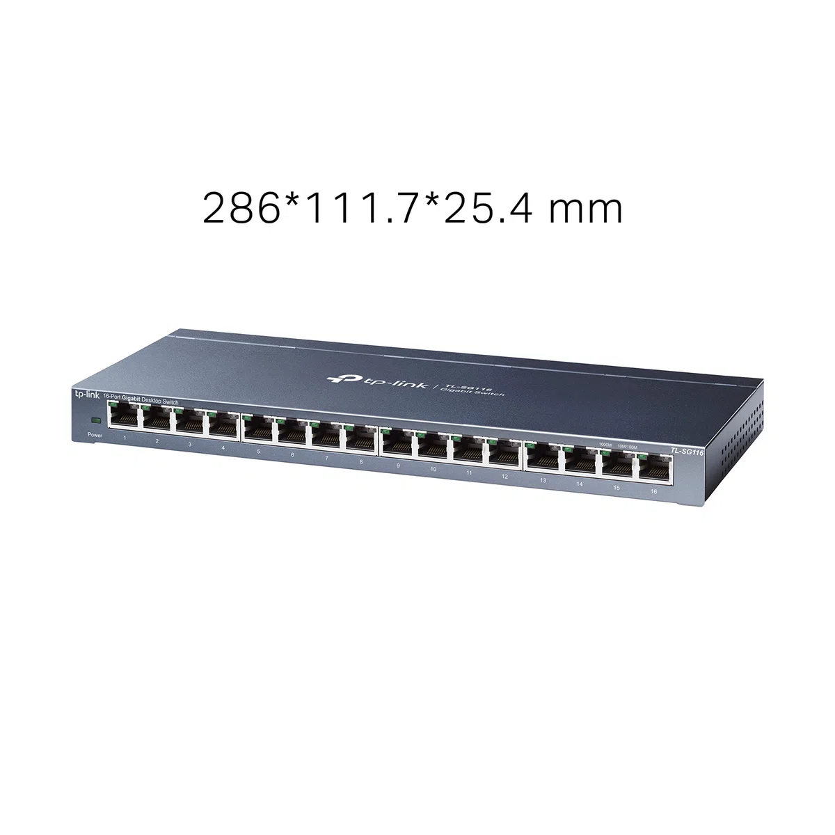 TP-Link TL-SG116 16-Port Gigabit-/Netzwerk Switch (32Gbit/S Switching-Kapazität, geschirmte RJ-45 Ports, Metallgehäuse, IGMP-snooping, Unmanaged, Plug-und-Play, lüfterlos) blau Metallic