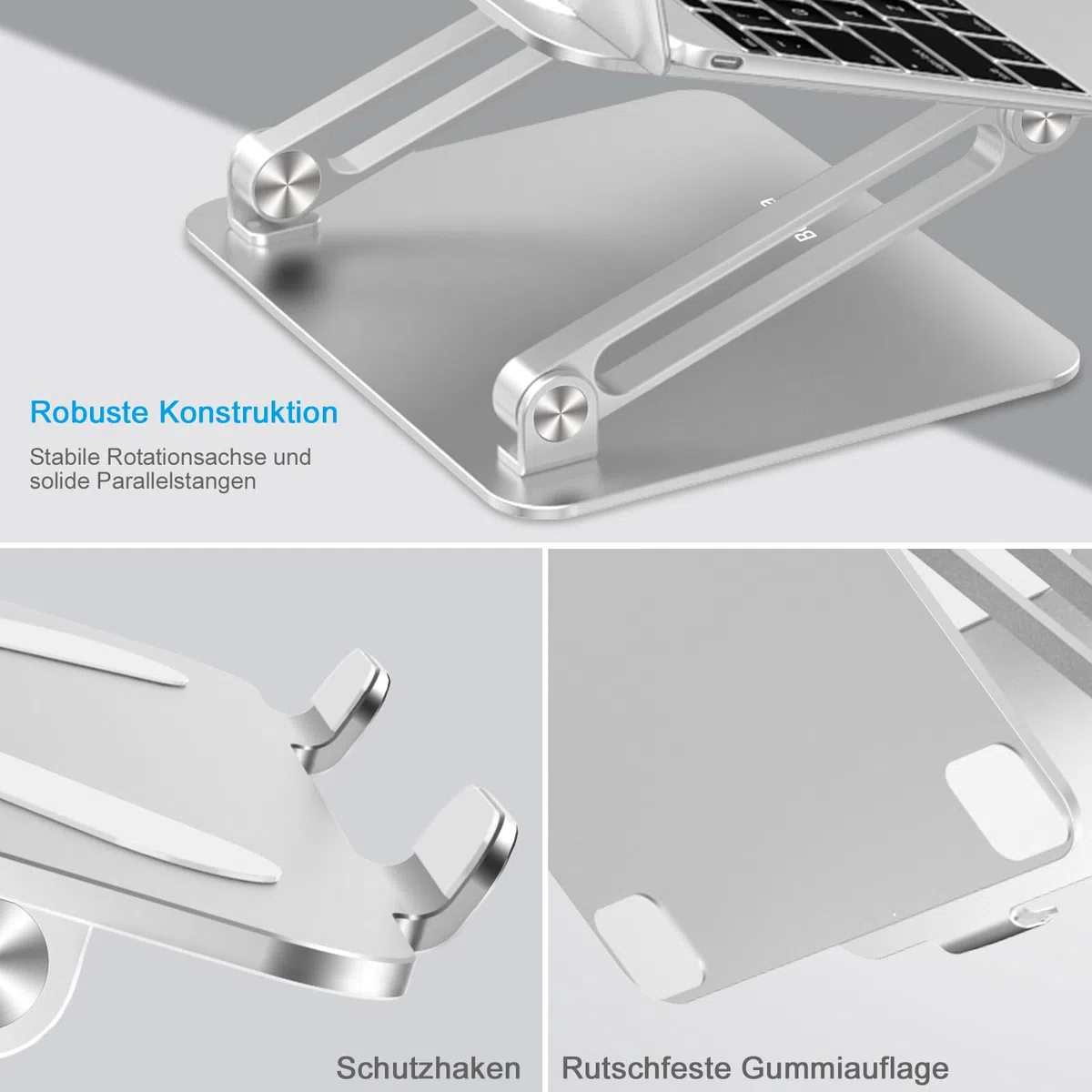 BoYata Laptop Ständer, Aluminium Höhenverstellbarer Belüfteter Laptophalter, Notebook Stand Kompatibel für Laptop (10-17 Zoll)