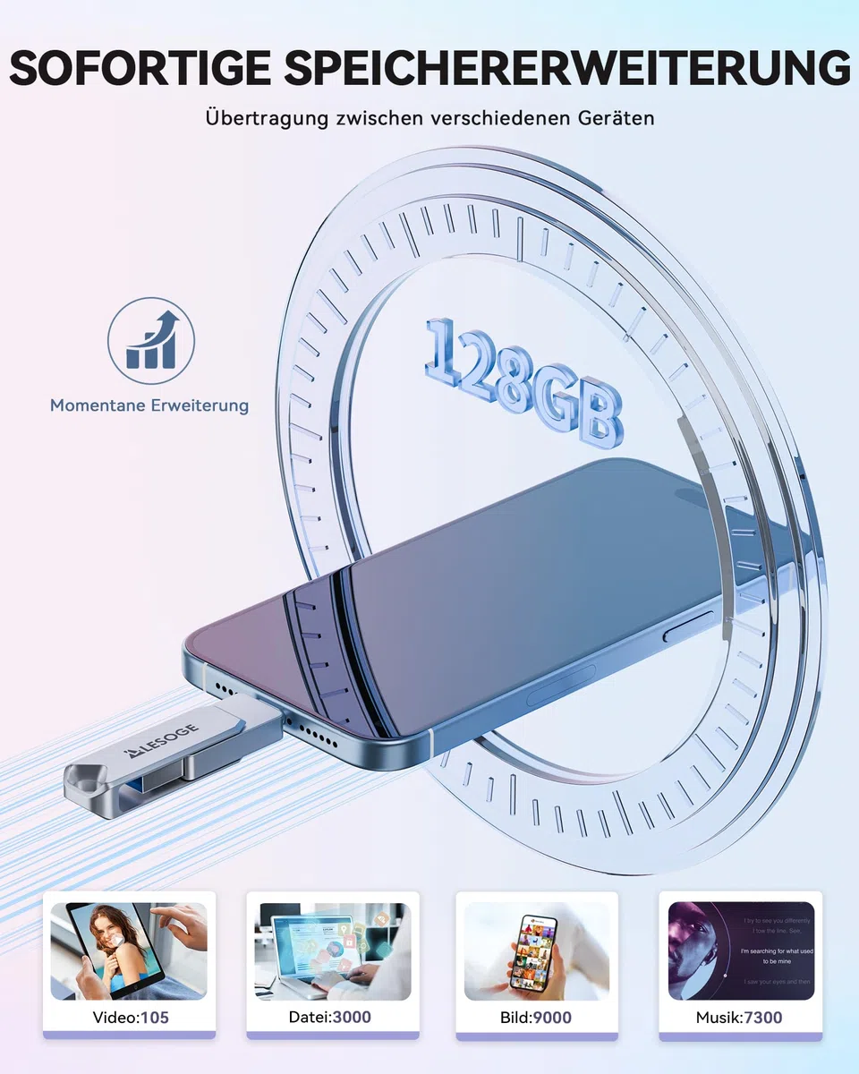 MFi Zertifizierter USB Stick 128GB für iPhone,3 in 1 USB Speicherstick USB 3.0 USB-Flash-Laufwerk, Externer Speichererweiterung Fotostick,USB C Stick für iPhone/iPad/Android/PC/Mac