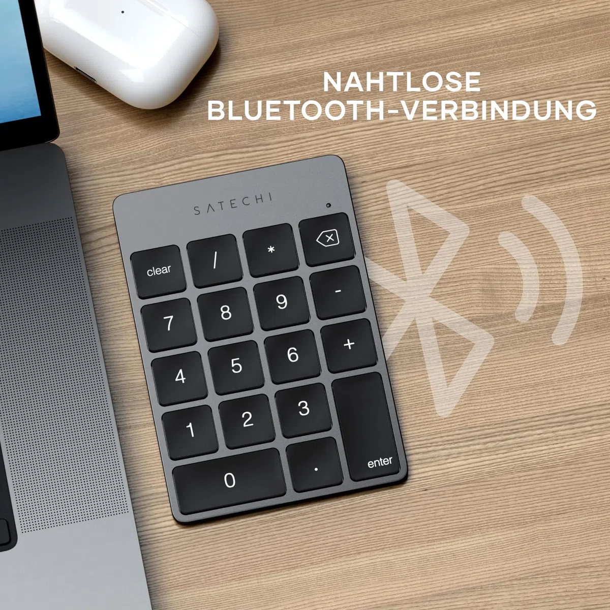 SATECHI 18-Tasten Bluetooth Zahlenblock – Kabelloser Aluminium 18-Tasten Nummernblock – USB-C wiederaufladbares Numpad, Ziffernblock für MacBook, Windows, iMac, Mac mini, Laptops & mehr – Space Grau