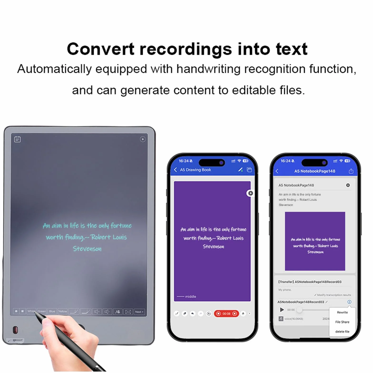 GOWENIC Digital Smart Pen und Writing Board -Set, Echtzeitsynchronisation für Digitalisierung, Einklick -Löschen und Freigabe, für Notiz -Handwerkskizzen