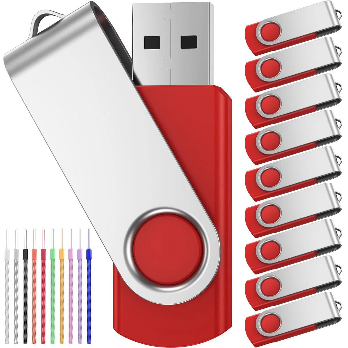 FEBNISCTE USB Sticks 32GB 10 Stück Speichersticks Einklappbarer Rot Memory Stick 32 GB 10er Pack DatenSpeicherung Tragbar Günstig Geschenk Pen Drive Rot Flash Laufwerk mit 10pcs Bändchen