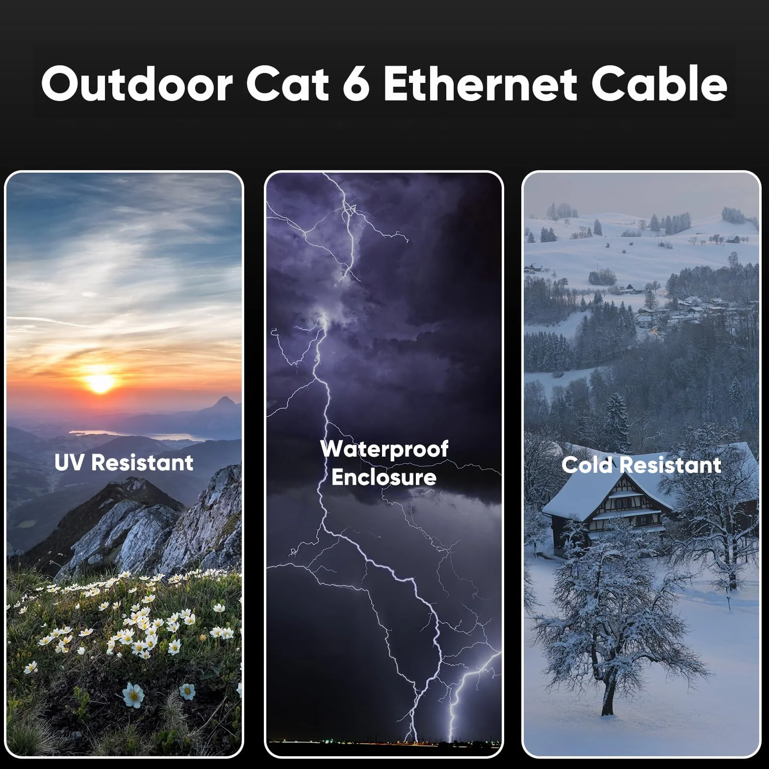 Outdoor Cat 6 LAN Kabel 50meter, Außen Wasserdicht Direct Burial LLDPE UV Mantel - 24AWG 10Gbps Hochgeschwindigkeits Gigabit Ethernet Netzwerkkabel - CCA, UTP mit 40 Kabelbindern