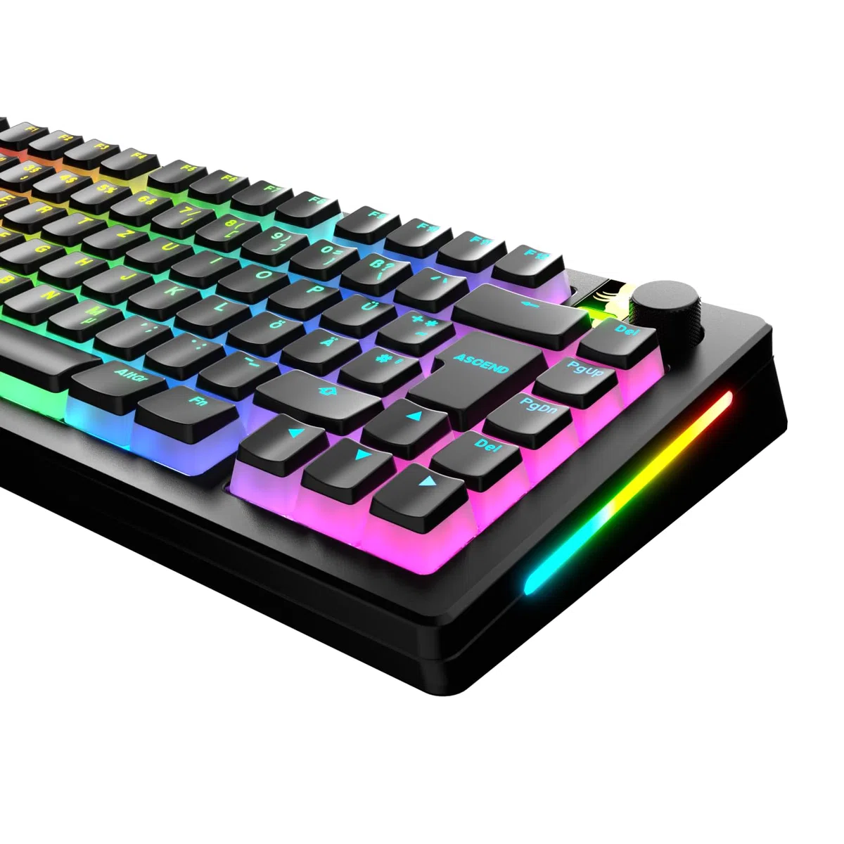 GLORIOUS Gaming - GPBT Aura RGB : Pudding-Style-, Double-Shot PBT, lichtdurchlässig, für mechanische 100%-, 75%-, 65%- und 60%-Spezialtastaturen, Schwarz - Deutsche QWERTZ-Belegung