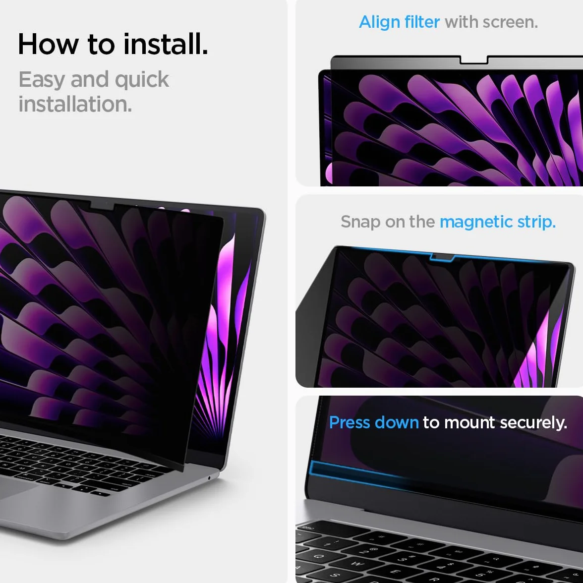 Spigen SafeView Magnetischer Blickschutzfilter für MacBook Air 15 Zoll (M5 2026 / M4 2025 / M3 2024 / M2 2022), Sichtschutzfilter, Blendschutz, Anti-Fingerabdruck, Abnehmbare Magnetfolie