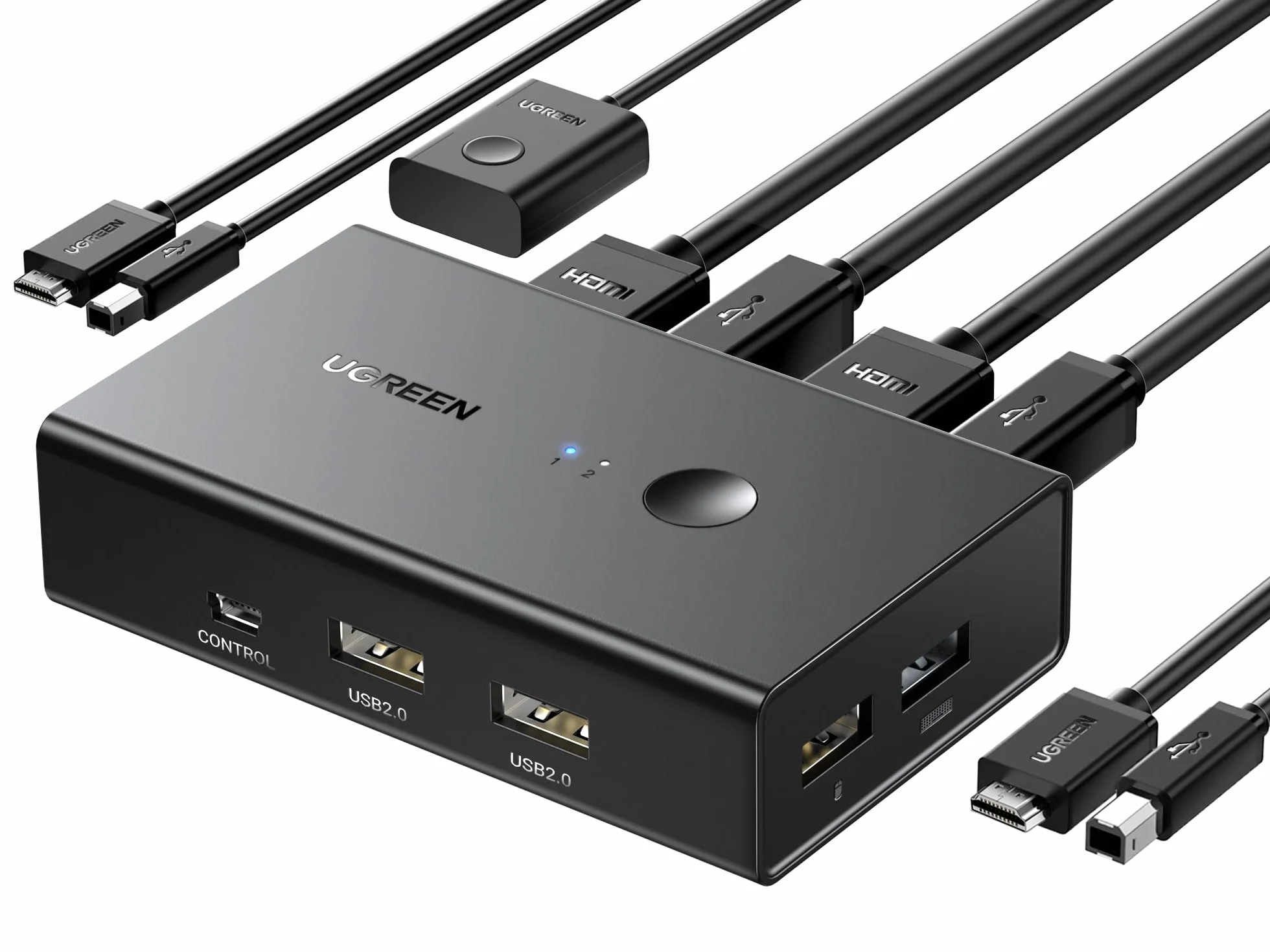 UGREEN HDMI 2.0 KVM Switch 2 PC 1 Monitor USB Switch 4K@60Hz | 2 PC Share 1 HDMI Monitor und 4 USB Anschlüsse für Tastatur, Maus, Drucker, Webcam, USB Mic usw.