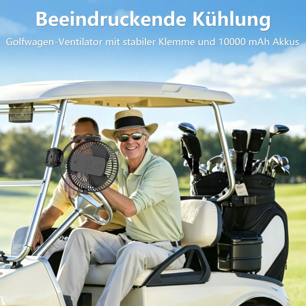 20cm Tragbarer Clip-On-Ventilator, 10000mAh Akku-Ventilator mit Clip für Kinderwagen, 720 Grad Drehung, 4 Geschwindigkeiten, USB-Tischventilator für Büro, Reisen im Freien, Camping(Schwarz)