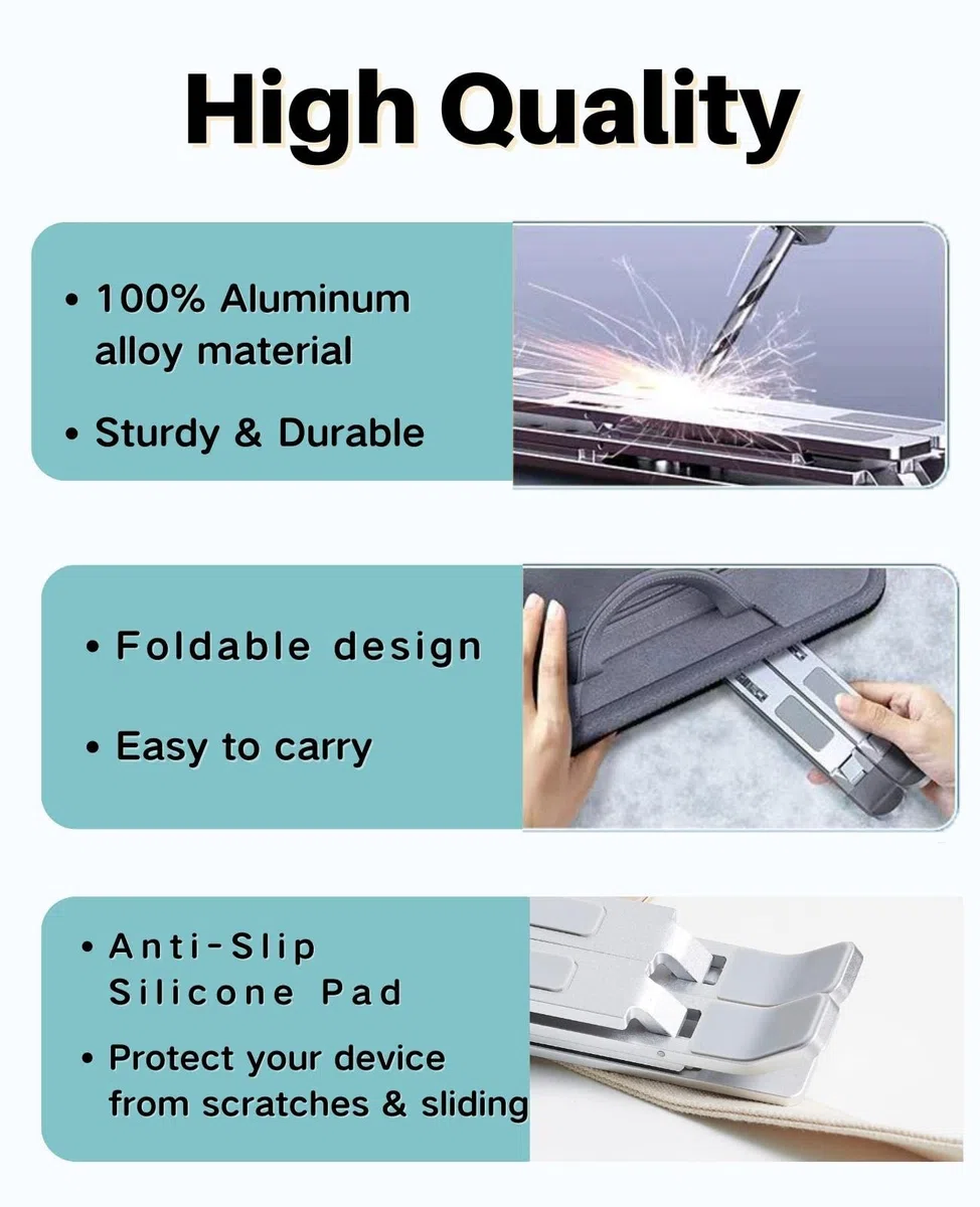 Laptop Ständer,Aluminium Höhenverstellbarer Belüfteter Notebook Ständer,Faltbarer tragbarer Laptop Stand Halterung alle 10-15,6 ” Laptops Tablet (Schwarz)