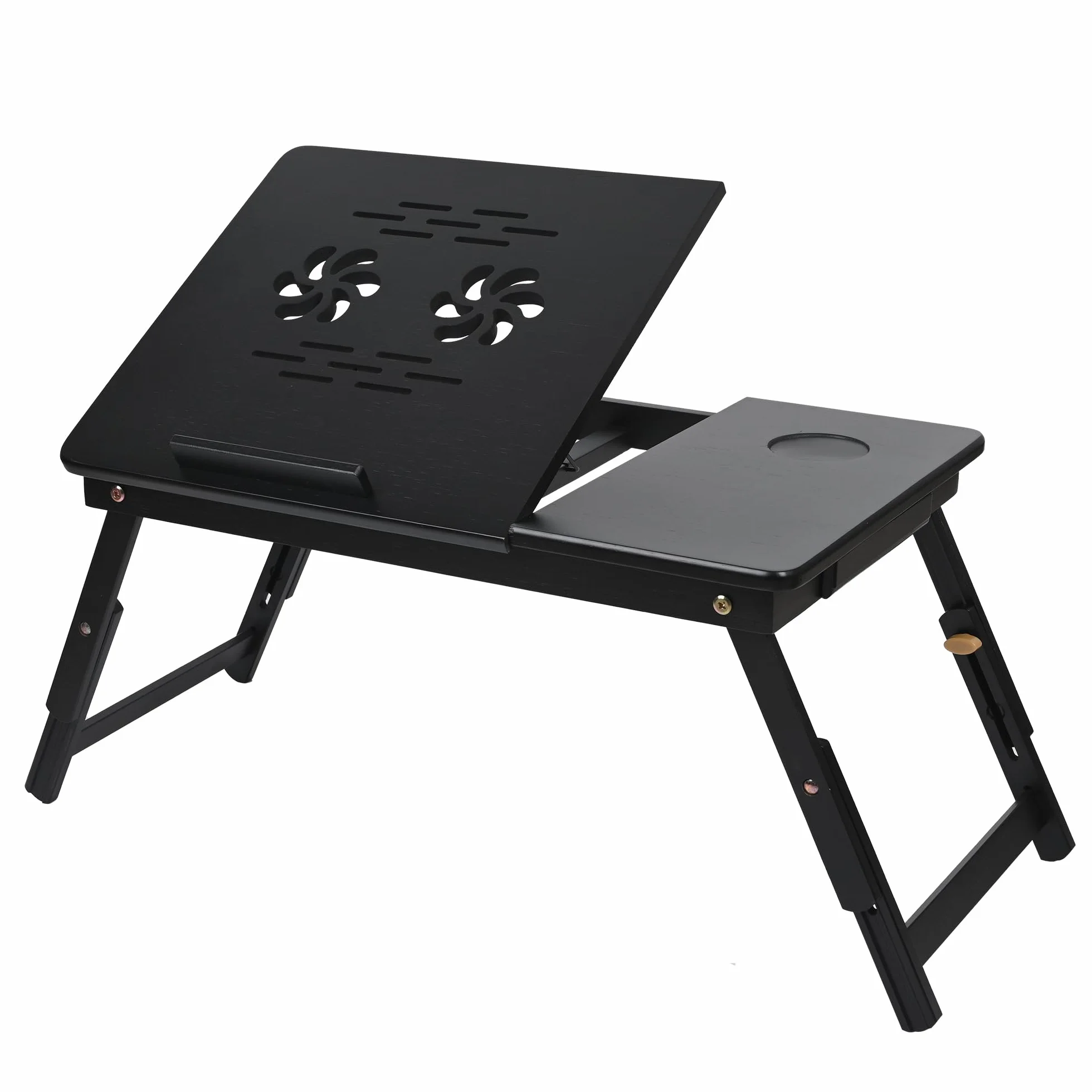 VASMIA Bambus Laptoptisch für Bett und Couch, Klapptisch, Frühstück Servierbach mit Klappbeinen, Höhenverstellbar, Bettregal, zusammenklappbar,schwarz