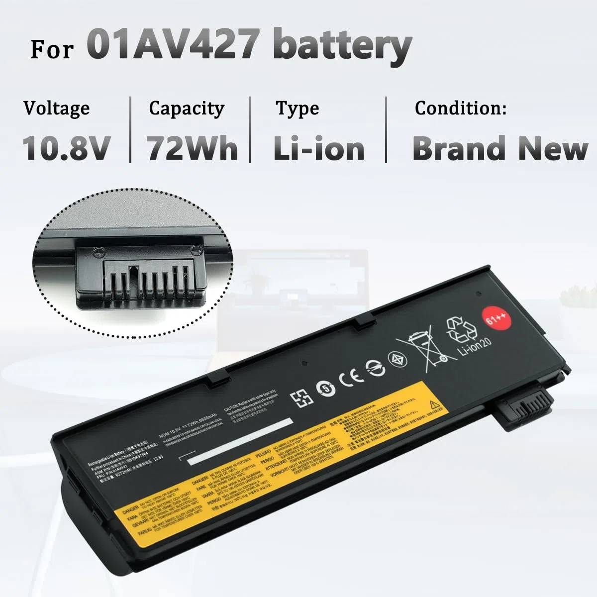 61++ 01AV492 01AV427 01AV428 Laptop Akku Ersatz für Lenovo ThinkPad T470 T480 T570 T580 A475 A485 P51s P52s TP25 Series SB10K97584 SB10K97585 4X50M08812 10.8V 72Wh