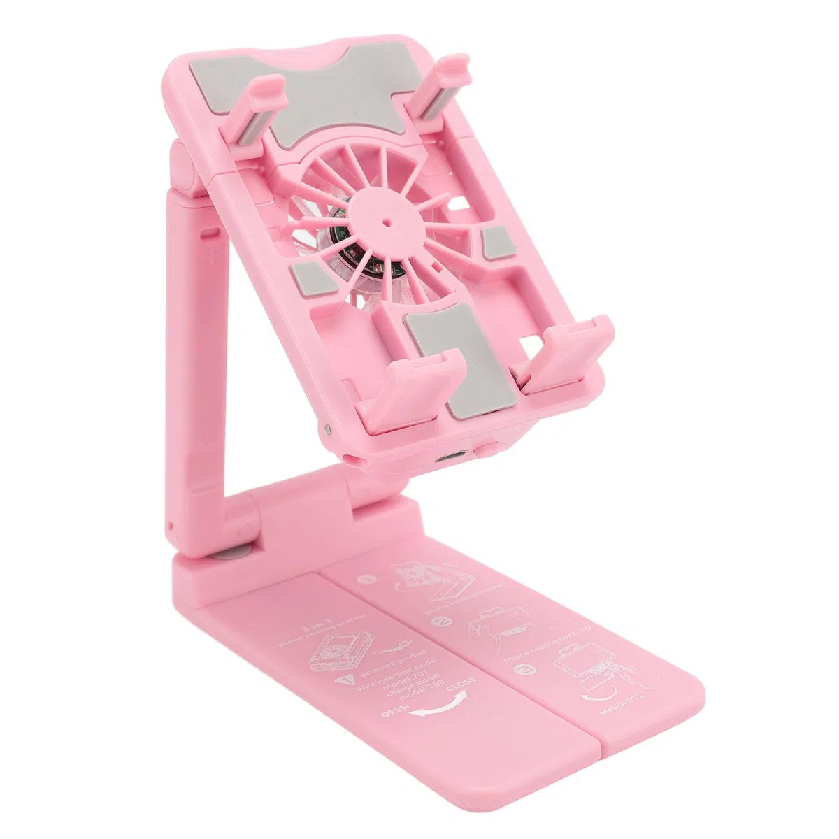 Handy-Kühler, Handy-Kühlerständer mit Verstellbarer Höhe und RGB-Lichtern – Schneller Lüfter für Live-Streaming und Gaming – Kompatibel mit Geräten von 62 Mm Bis 80 Mm (Rosa)