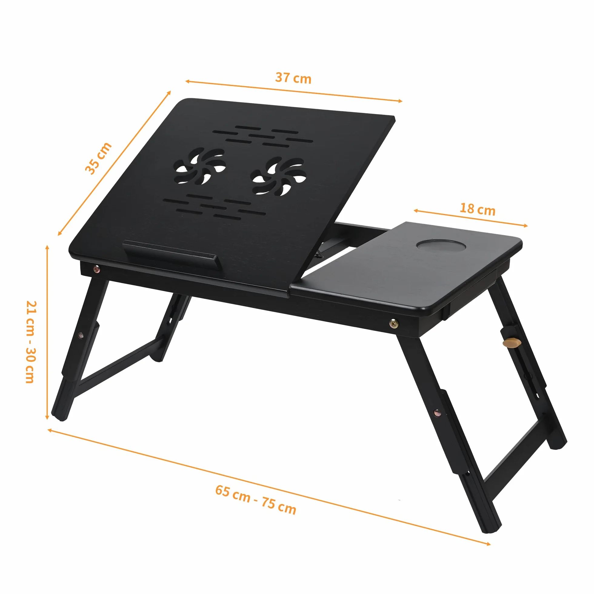 VASMIA Bambus Laptoptisch für Bett und Couch, Klapptisch, Frühstück Servierbach mit Klappbeinen, Höhenverstellbar, Bettregal, zusammenklappbar,schwarz