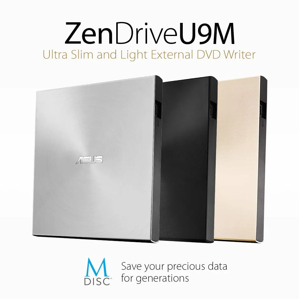 Asus ZenDrive U9M USB-C externer Ultra Slim DVD Brenner (inkl. USB-C Kabel, Brennsoftware & Nero Backup App), für Apple MacBooks und Windows 7/8 / 10/11 PCs/Notebooks, USB 2.0, Silber