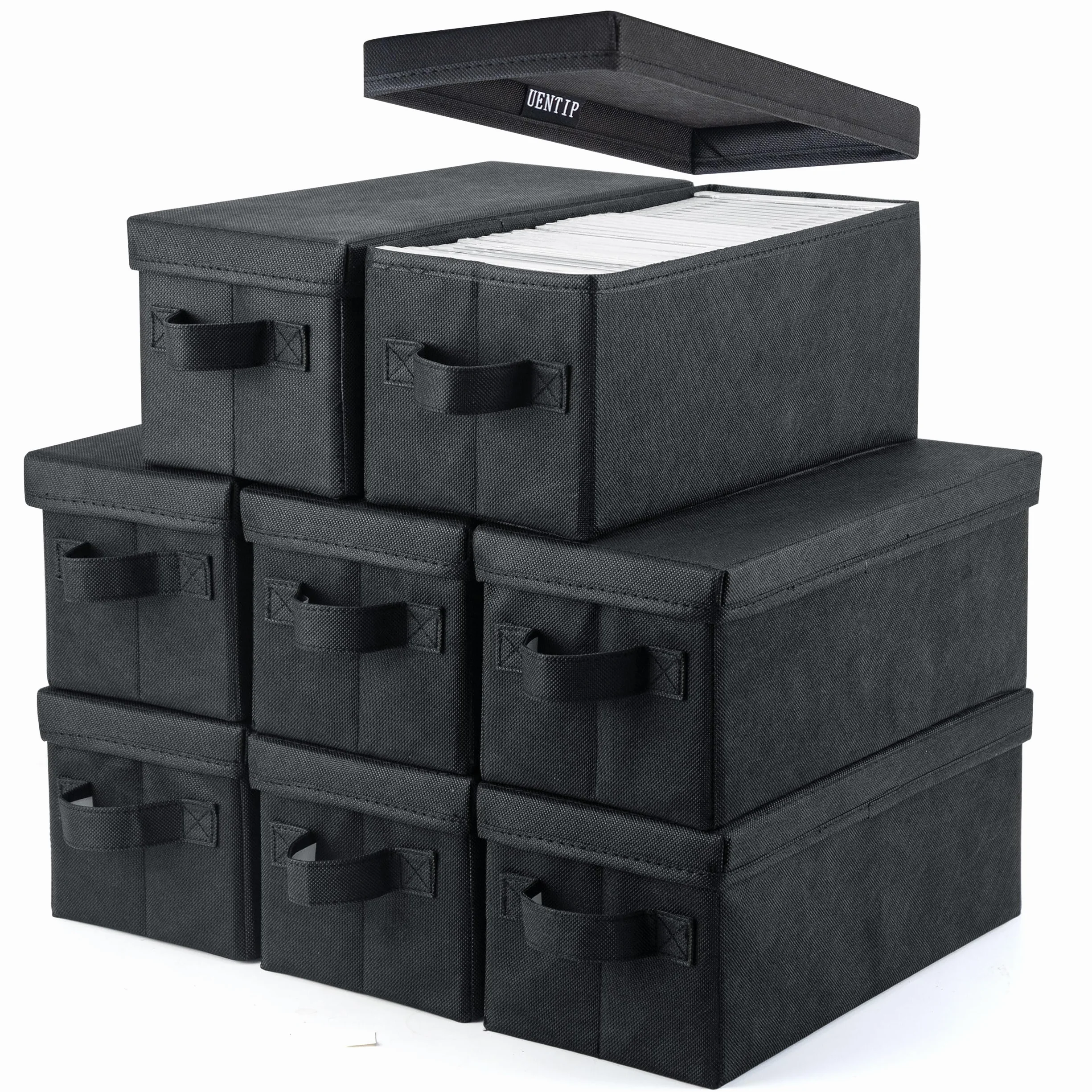 UENTIP CD-Aufbewahrungsbox, 1 Stück, CD-Hülle, 33,5 x 15 x 13,5 cm, Behälter für 240 CDs in vollen Juwelenhüllen, 480 CDs in schlanken Hüllen und 1320 CDs in CD-Hüllen (black, 8pack-black)