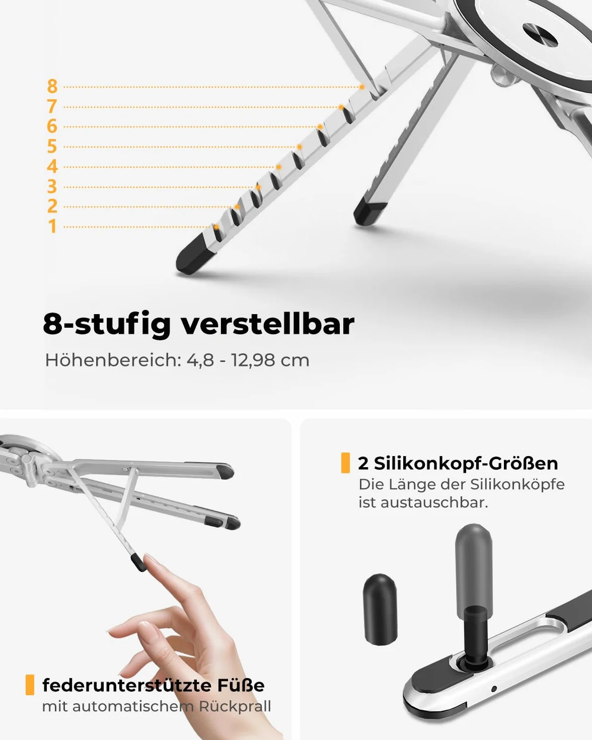 SupeDesk Laptop Ständer tragbar,3-in-1 höhen- und winkelverstellbarer Laptopständer aus leichter Aluminiumlegierung,magnetisch,hochbelüfteter & ergonomischer Laptop Stand für 4-16” Laptop/Tablet/Handy