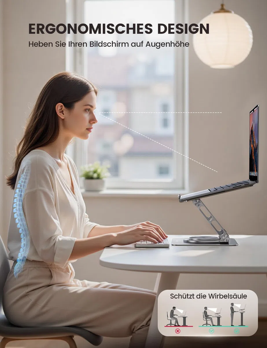Lamicall Laptop Ständer, Verstellbarer Laptopständer - [360° Drehbar] Faltbarer Alu Notebook Ständer für Schreibtisch, Universale Ergonomische Laptop Stand Halterung für MacBook Pro Air Neo, 10-17,3"