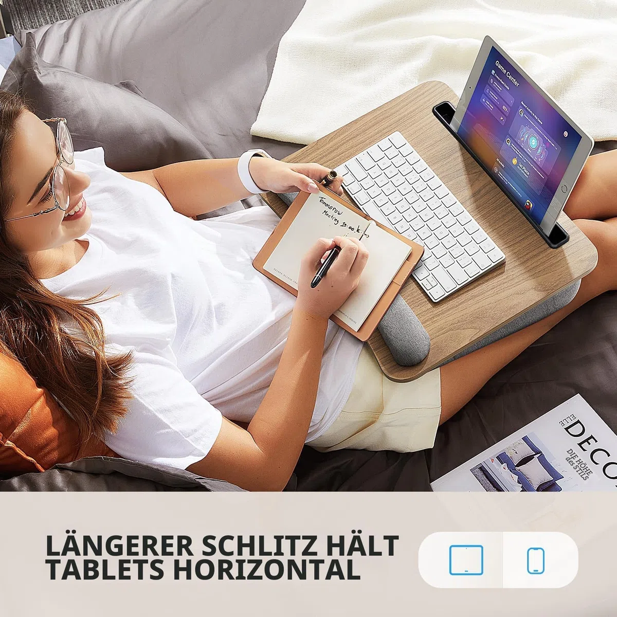 HUANUO Laptop Ständer Bett passend zu 15,6 Zoll Laptop, Laptopkissen mit Anti-Rutsch-Streifen und Aufbewahrungsfunktion für Home Office oder Lernen, als Computer-Laptop-Ständer auf der Couch