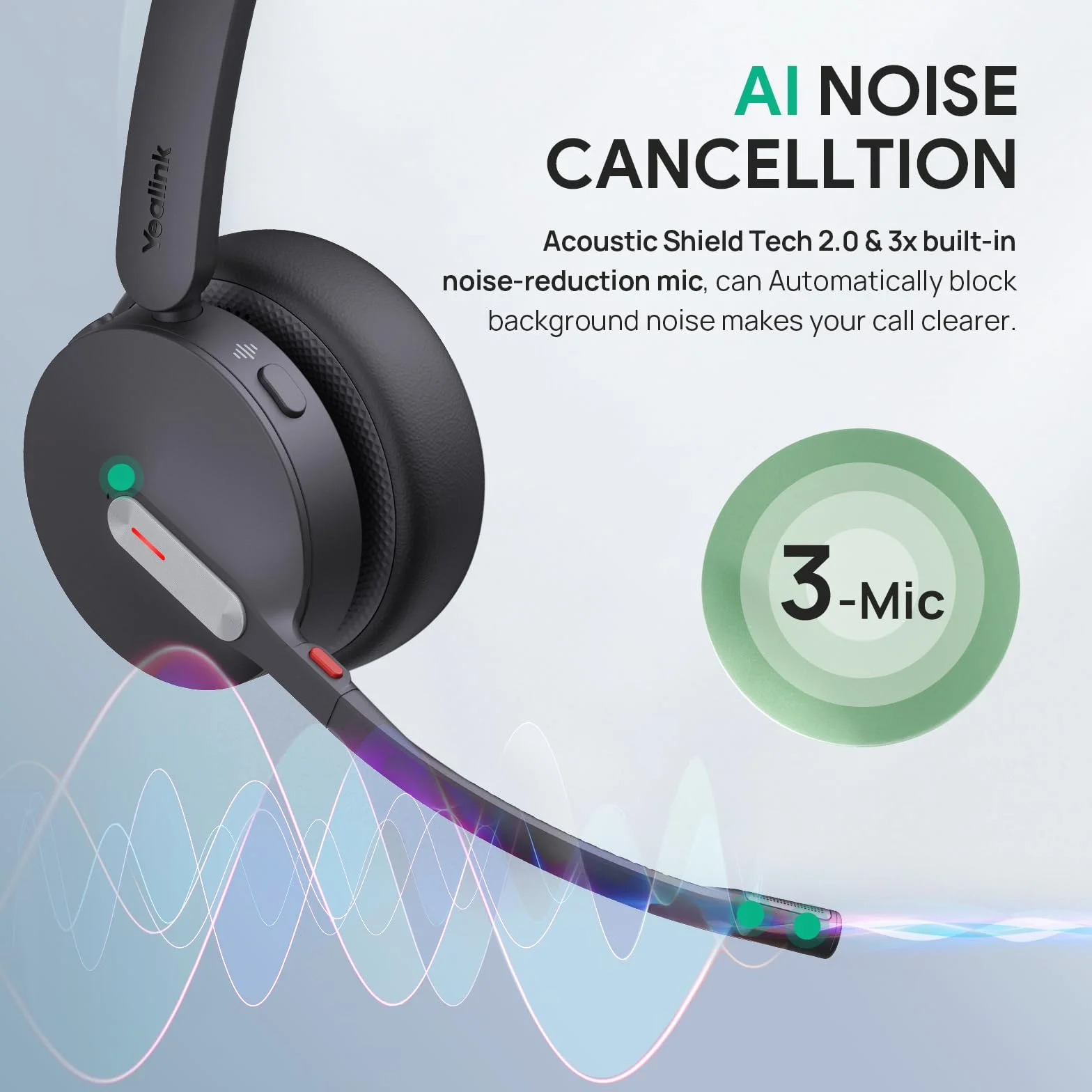 Yealink WH64 Wireless Headset mit Mikrofon,185 m Reichweite DECT & Bluetooth Mono Kabelloses Headset with 3 Mikrofonen für Teams Zoom,Skype,UC,IP-Telefon, PC,26H Sprechzeiten