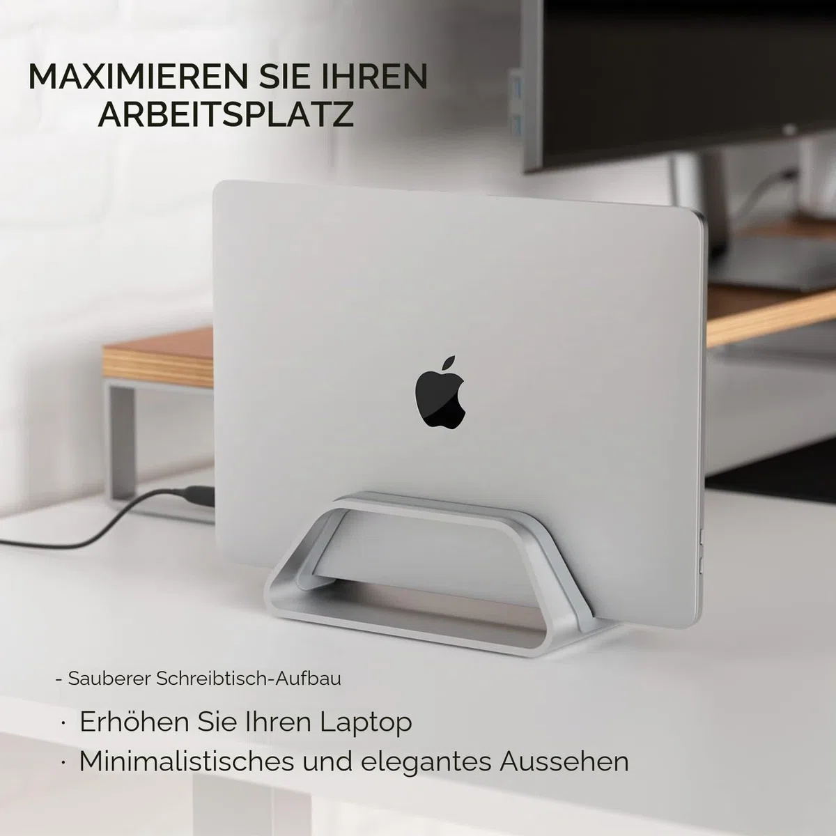 HumanCentric Vertikaler Laptop-Ständer für MacBook, kompatibel mit MacBook Pro Ständer, MacBook Air Ständer, Aluminium, silberner