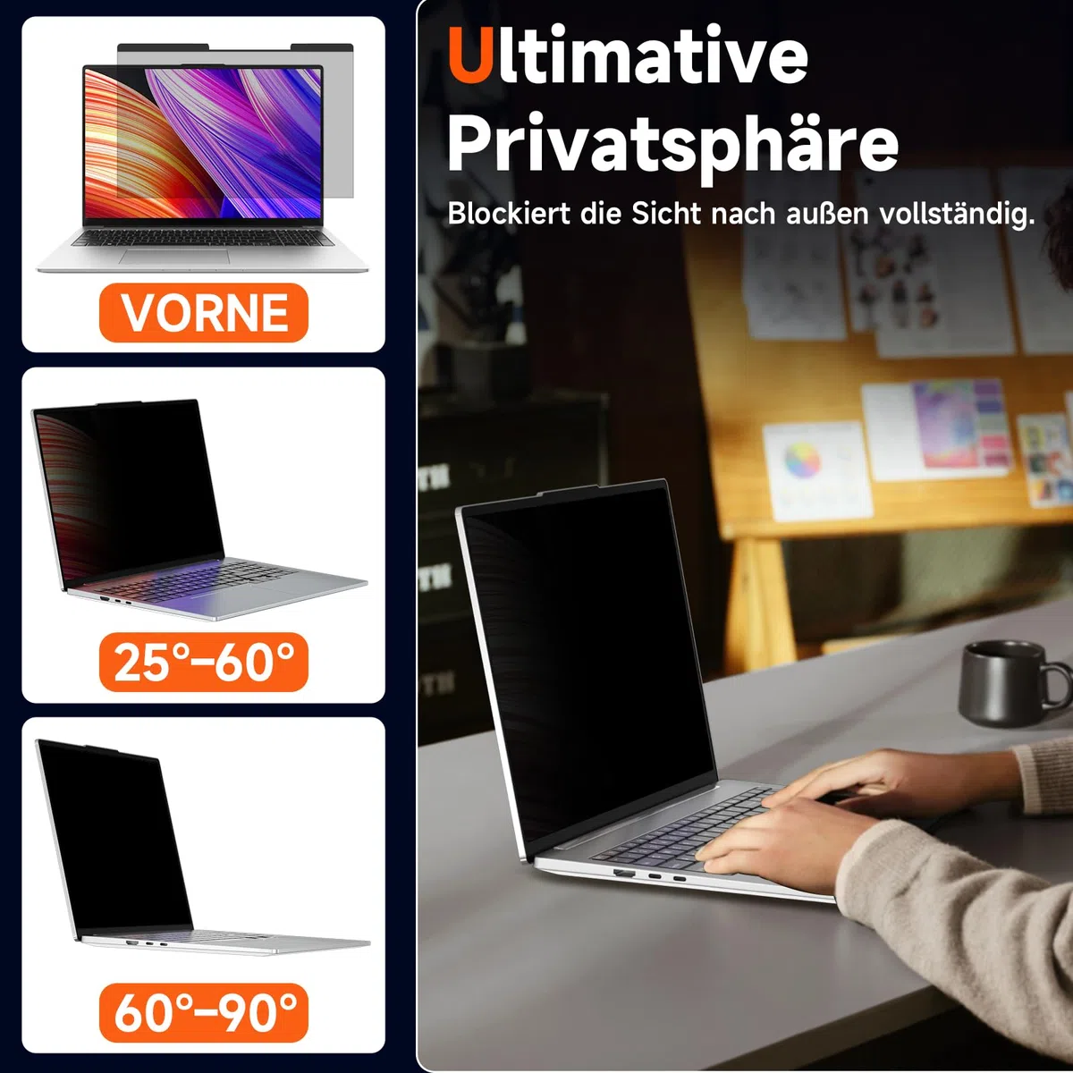 Magnetischer Laptop Blickschutzfolie 14 Zoll Seitenverhältnis 16:10, Anti Spy Blaulicht Blendfrei Sichtschutzfolie für Lenovo HP Dell Acer Asus, Abnehmbarer 14" Displayfilter