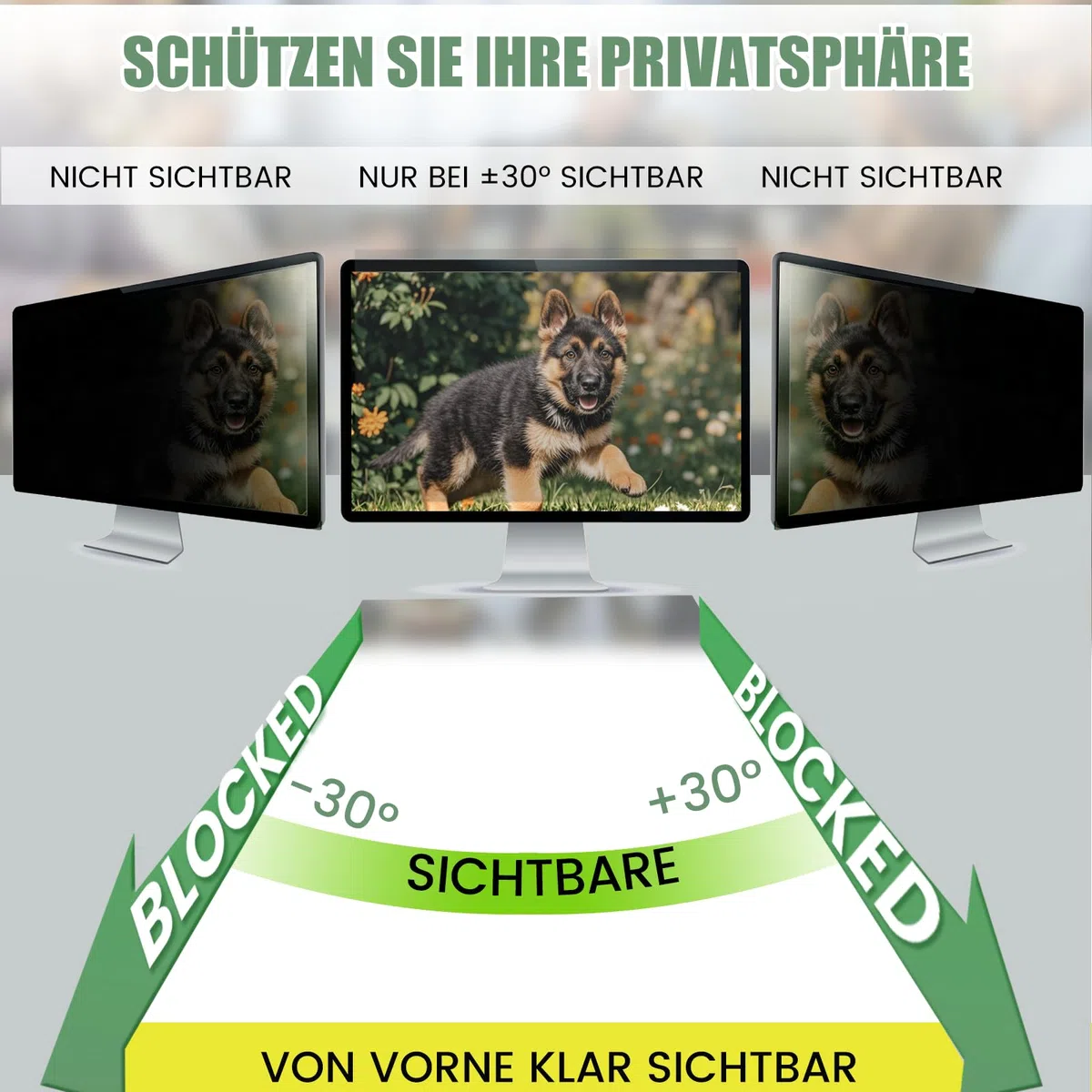 Blickschutzfolie für 31,5 Zoll 16:9 Monitor, Abnehmbarer Sichtschutzfilter mit Blaulichtfilter, HD Privacy Screen 31.5 mit Anti-Glare & Blendschutz, Breite x Höhe: 697 mm x 392 mm