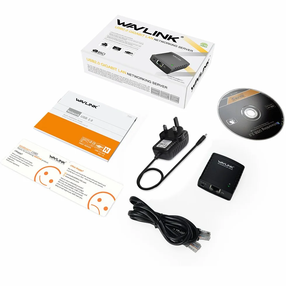 WAVLINK Druckerserver Printserver USB 2,0 auf 10/100Mbps Ethernet Netzwerk Printserver für Windows