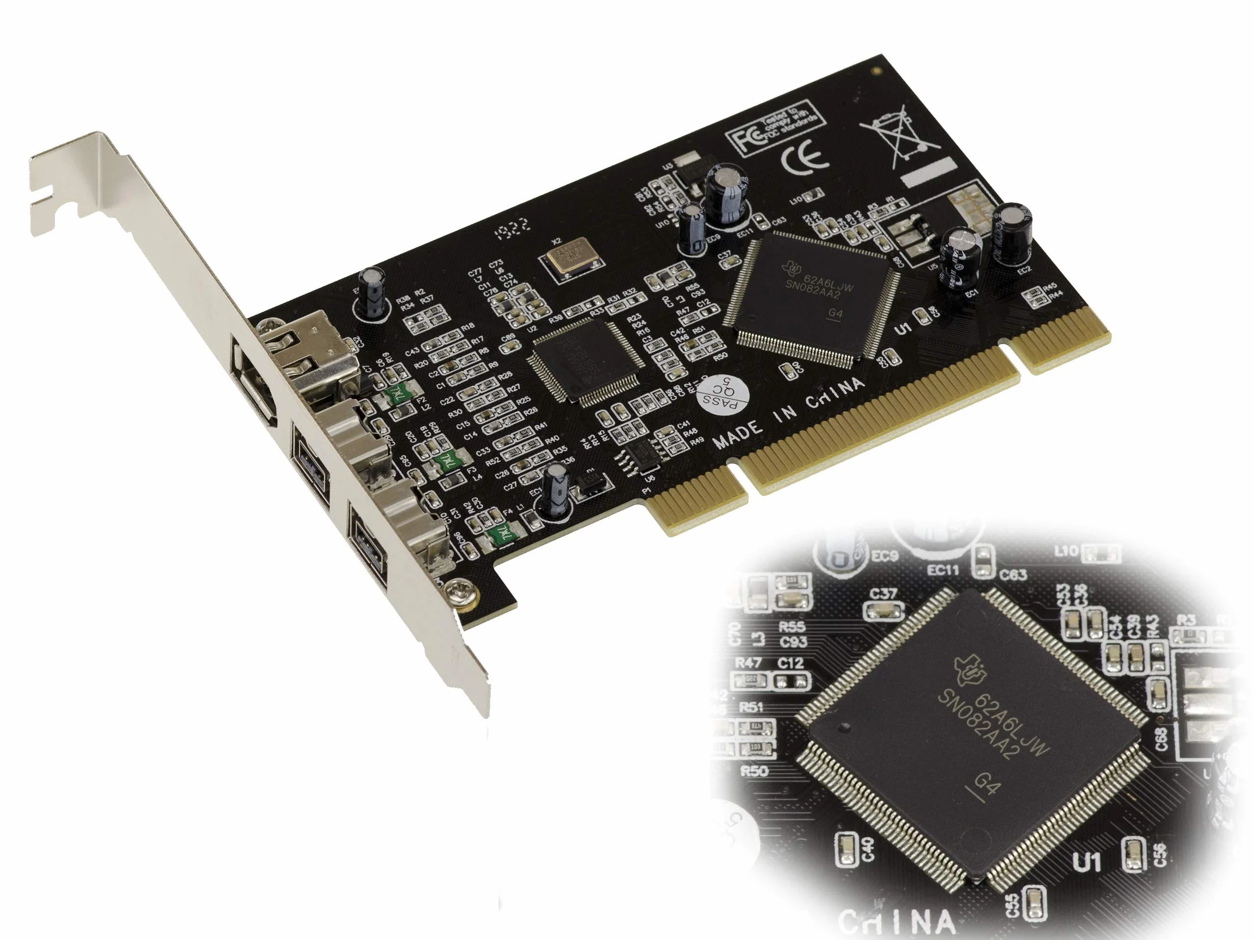 KALEA-INFORMATIQUE PCI-Controller-Karte Firewire 800 und 400 IEEE1394A und IEEE1394B auf PCI-Port 2+1 Ausgänge mit TI-Chipsatz SN082AA2.