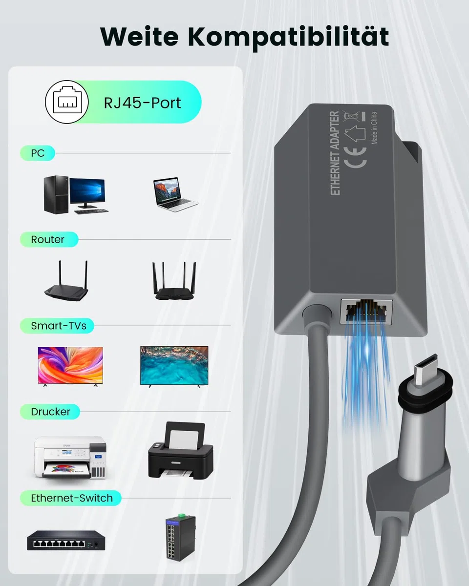 Mwin Ethernet Adapter für Starlink Gen 2, Starlink Zubehör V2 Ethernet-Adapter für Kabelgebundenes Externes Netzwerk, Schnelle und Stabile Verbindung für Satellit Internet Gen 2, Cable Length 89CM