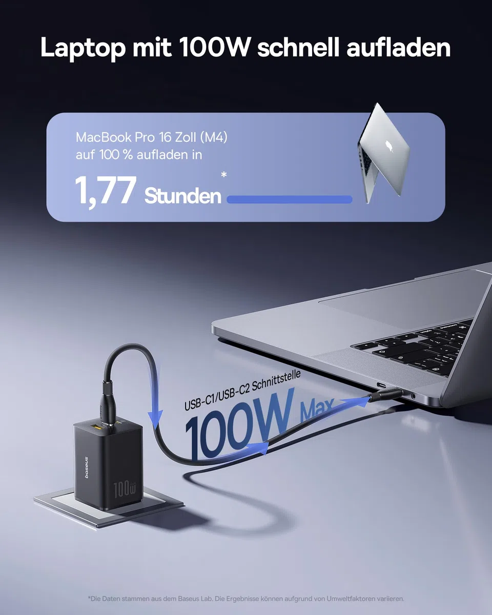 Baseus Enerfill USB C Ladegerät 100W, 3-Ports USB C Netzteil, PD Ladegerät mit PPS, GaN Schnellladegerät kompatibel mit MacBook Pro/Air, iPad, Laptop, iPhone 17/16/15/14, Galaxy S25, Pixel, Schwarz