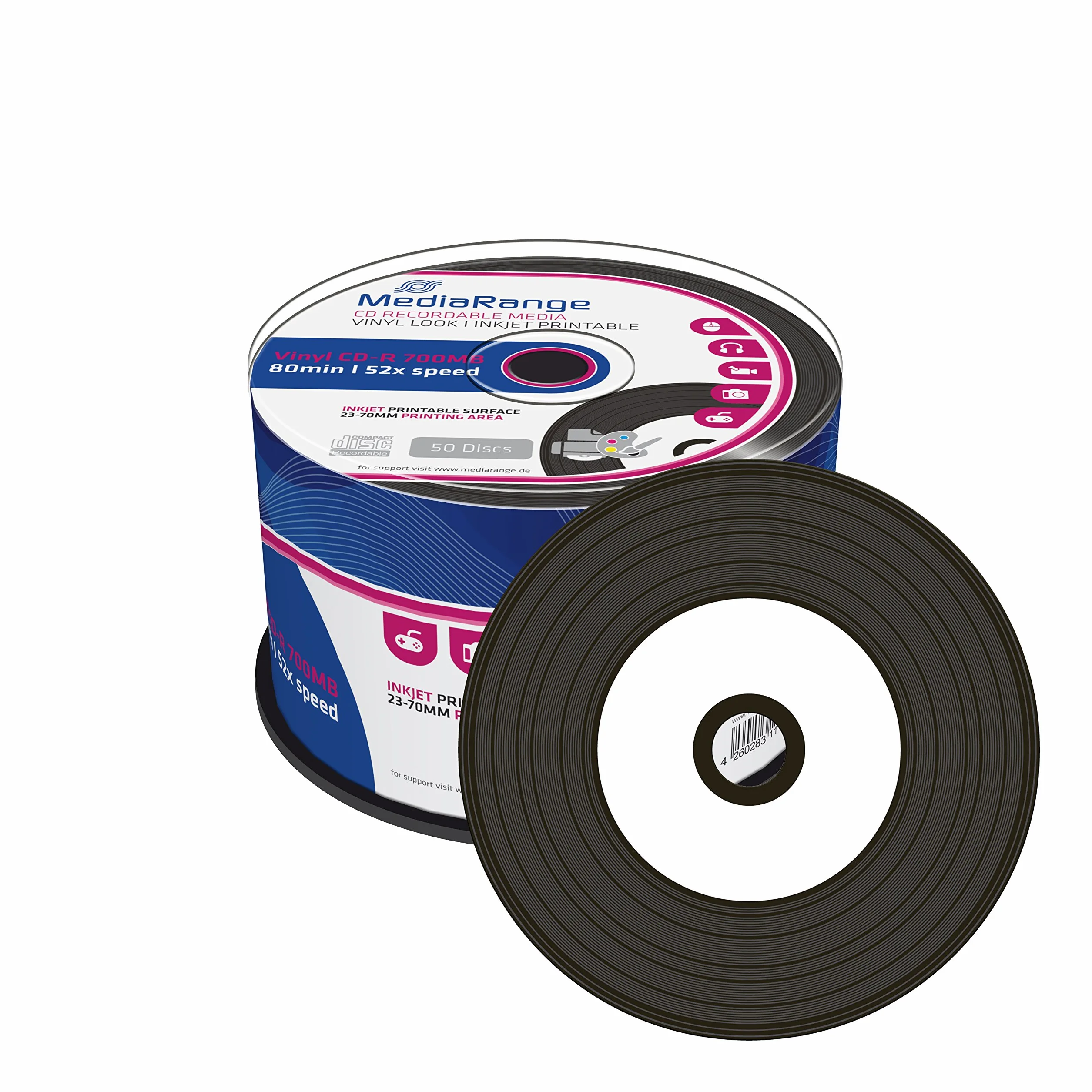 2 x MediaRange MR226 CD-R Rohlinge (100 Stück, 52x High-Speed, 700MB/80 min., Vinyl, Schwarz, bedruckbar)